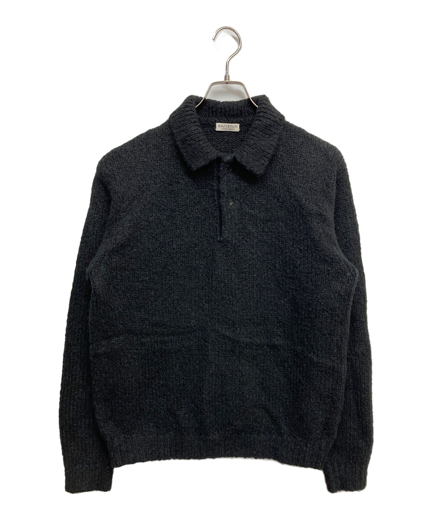 H beauty&youth ニットポロシャツ ブラックMEDIUM 中古・古着通販】BEAUTY&YOUTH (ビューティーアンドユース) ニット