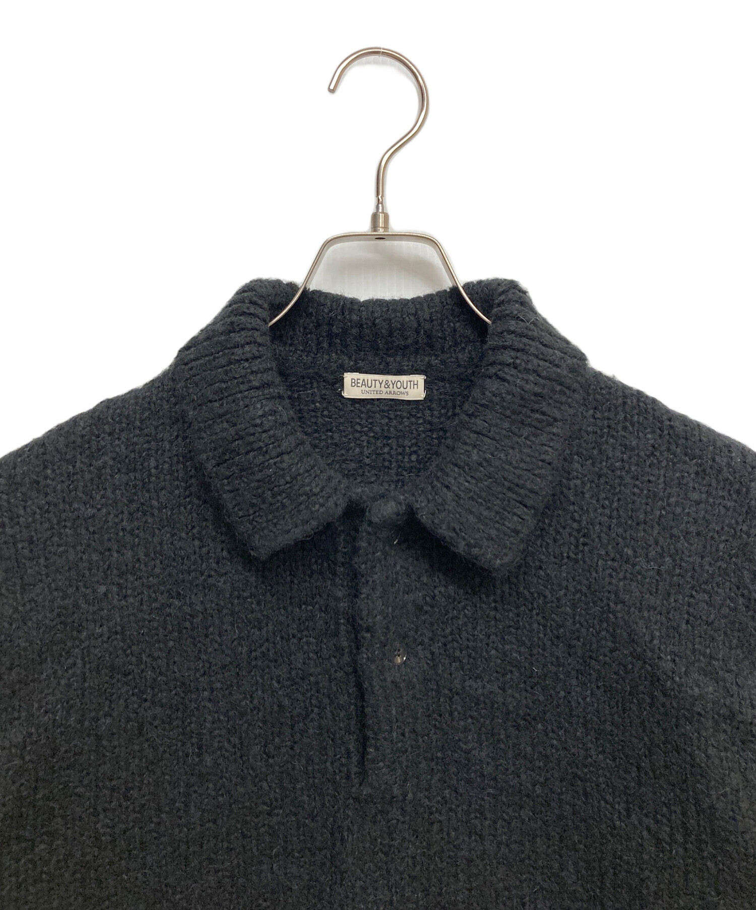 H beauty&youth ニットポロシャツ ブラックMEDIUM 中古・古着通販】BEAUTY&YOUTH (ビューティーアンドユース) ニット