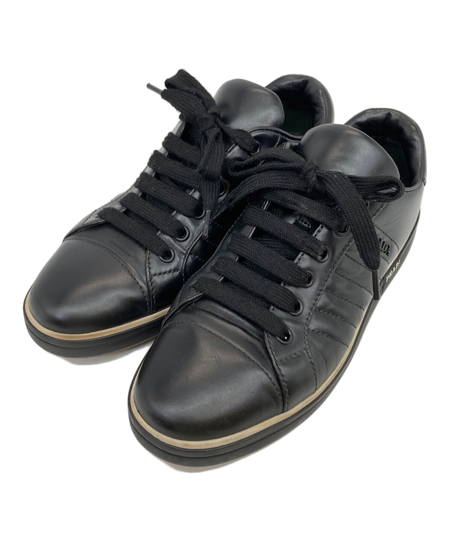 中古・古着通販】PRADA (プラダ) レザースニーカー ブラック サイズ:37
