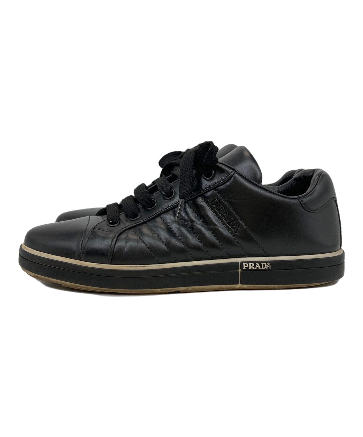 中古・古着通販】PRADA (プラダ) レザースニーカー ブラック サイズ:37