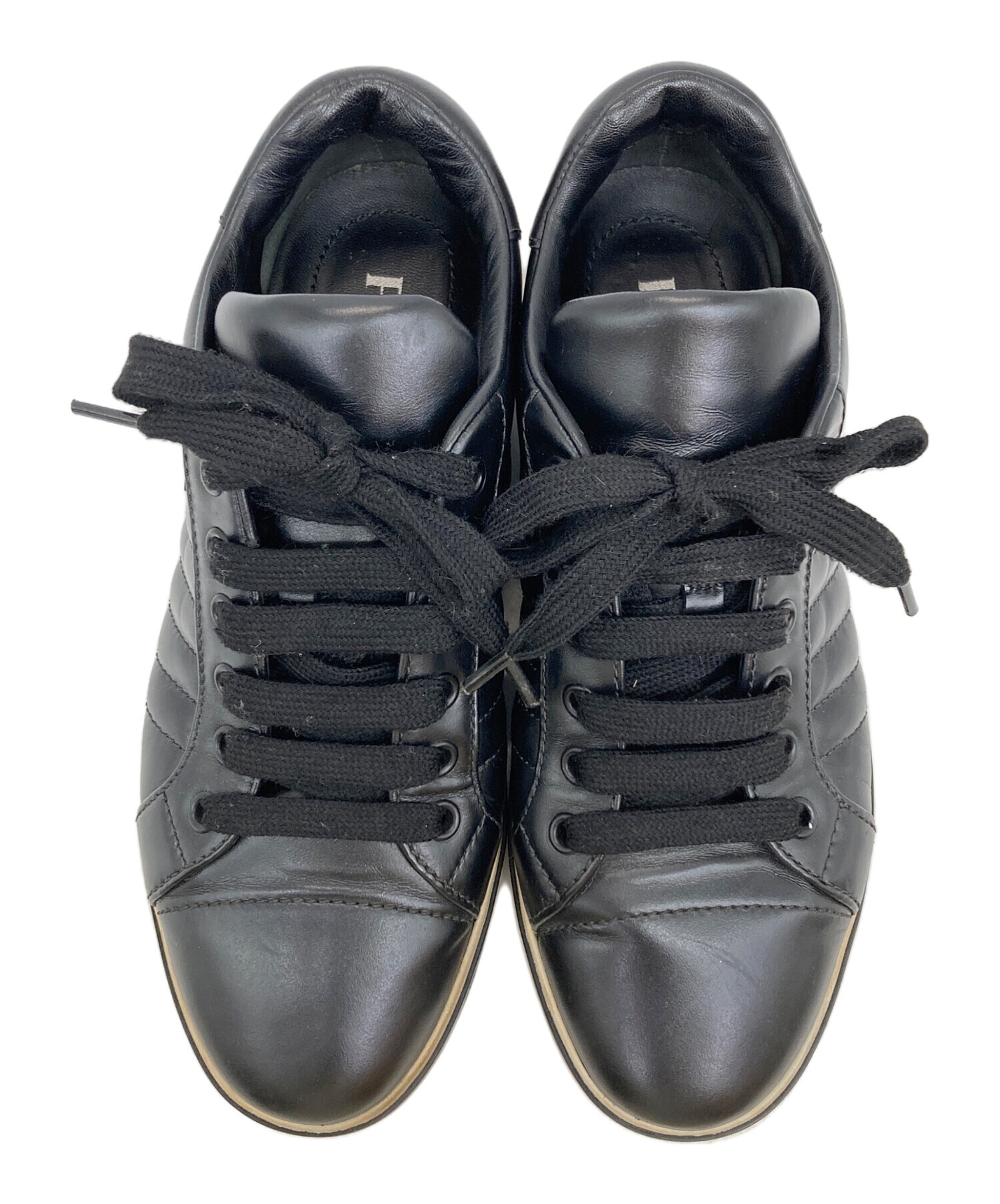 中古・古着通販】PRADA (プラダ) レザースニーカー ブラック サイズ:37