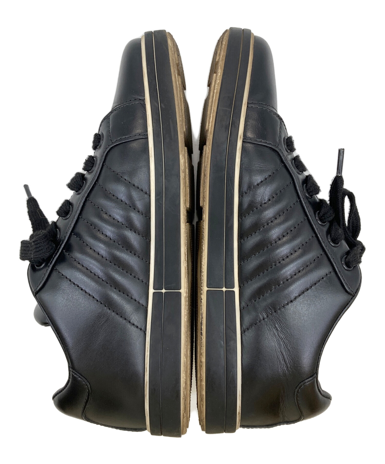中古・古着通販】PRADA (プラダ) レザースニーカー ブラック サイズ:37