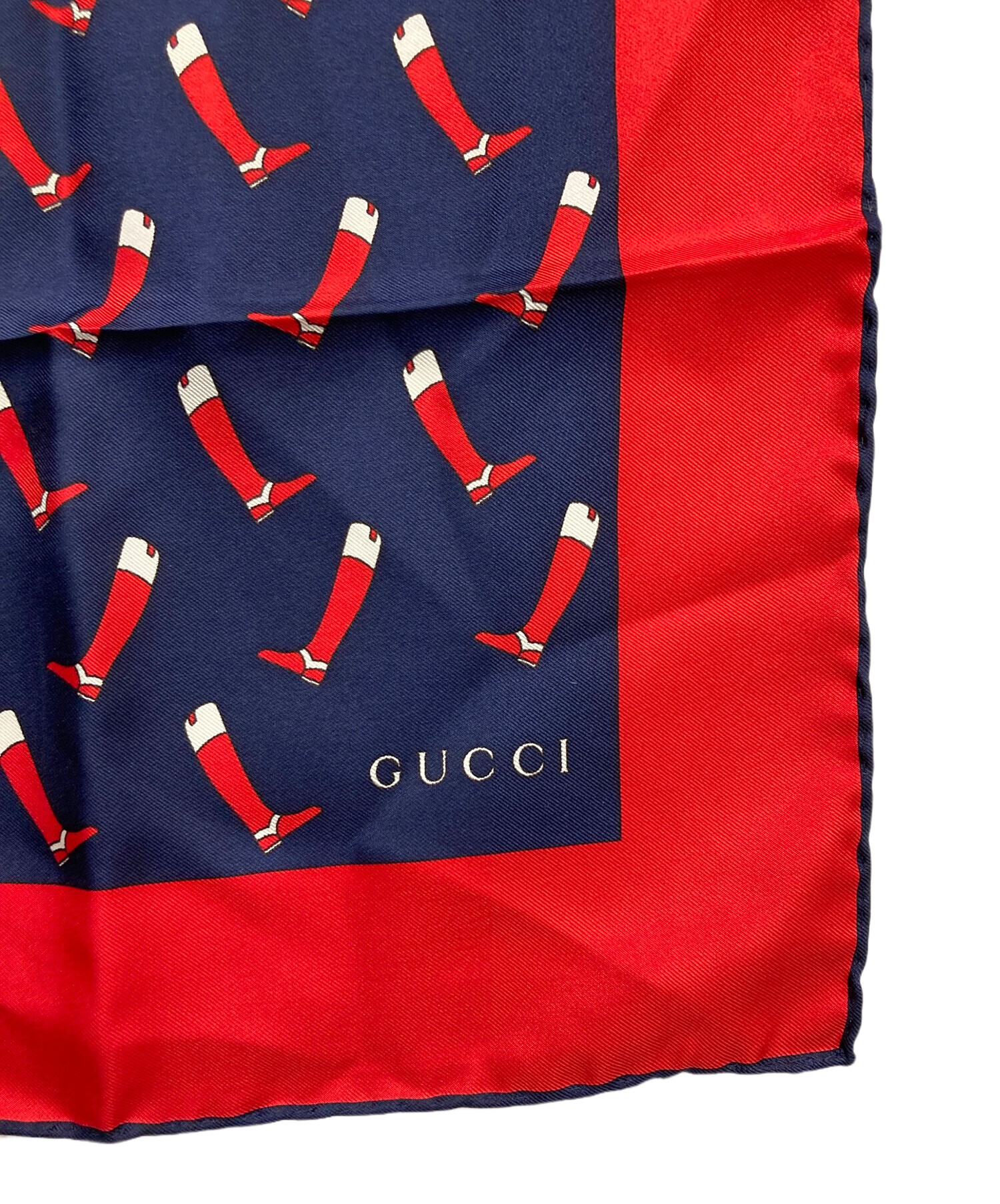 中古・古着通販】GUCCI (グッチ) ブーツプリントシルクスカーフ レッド