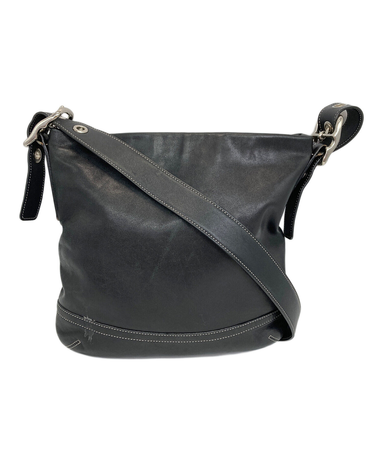 中古・古着通販】COACH (コーチ) レザーショルダーバッグ ブラック 