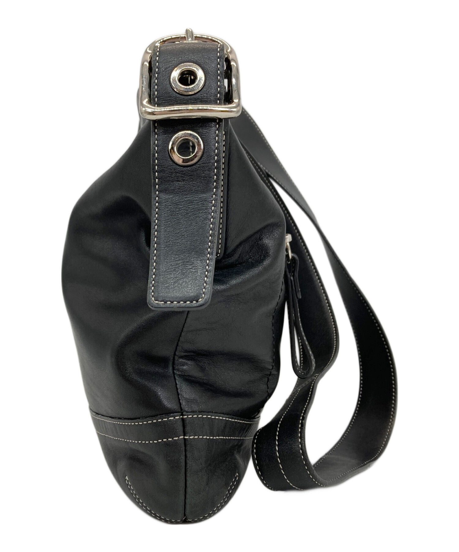 中古・古着通販】COACH (コーチ) レザーショルダーバッグ ブラック 