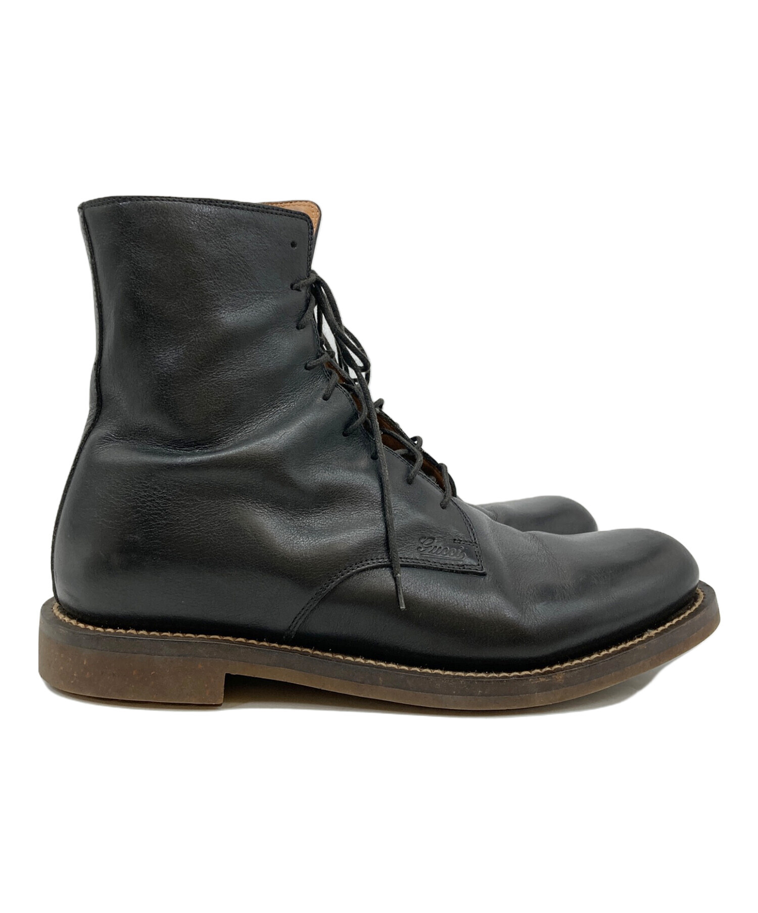 GUCCI ピッグレザー サイドジップブーツ 39 1/2E 黒　イタリア製 中古・古着通販】GUCCI (グッチ) サイドジップ8ホールブーツ ブラック