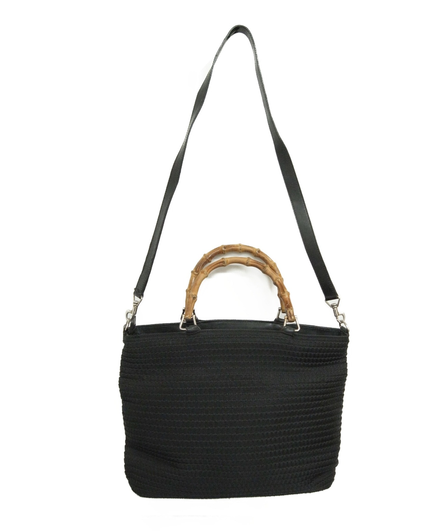 中古・古着通販】GUCCI (グッチ) バンブーハンドル2WAYバッグ ブラック 