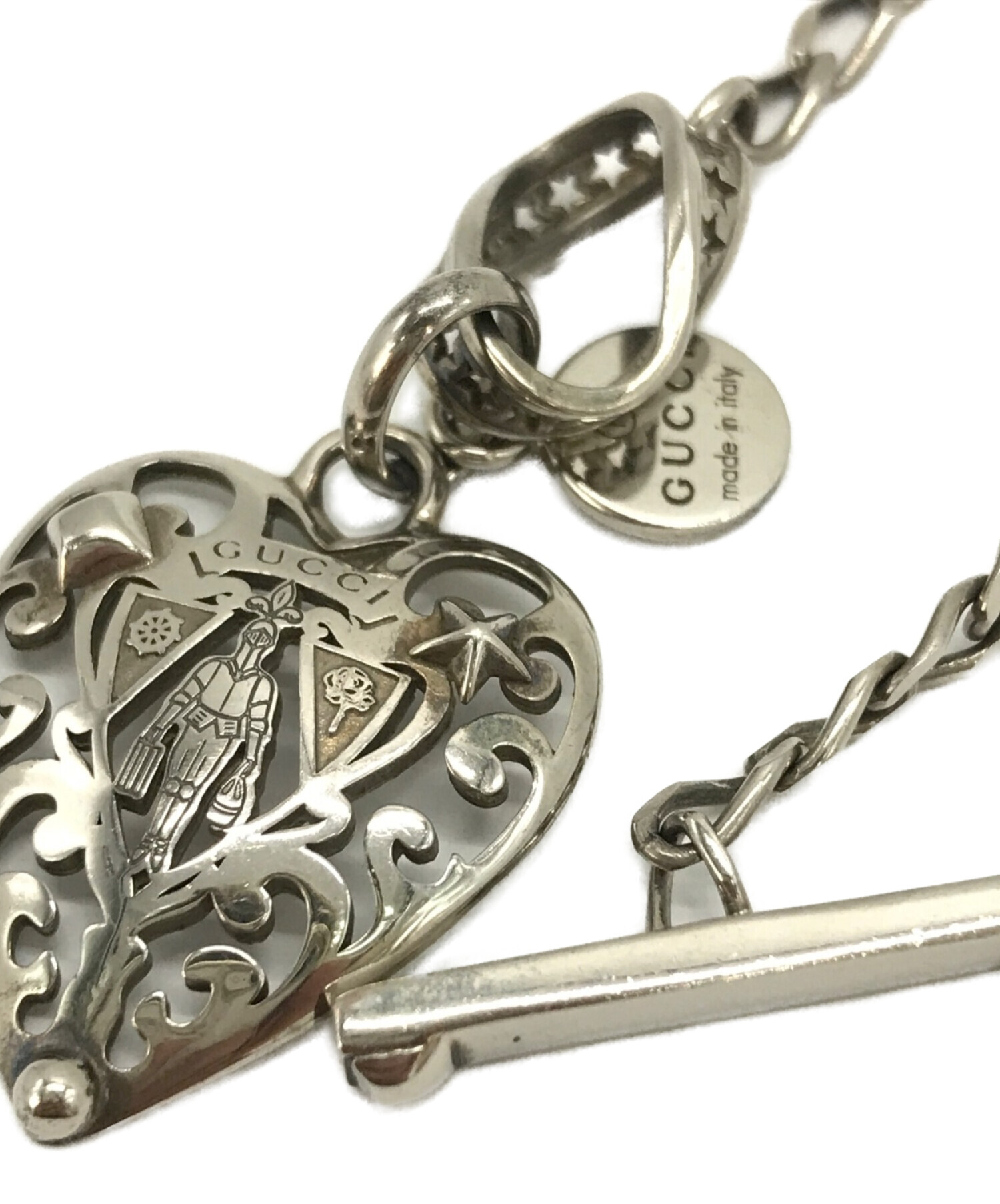 希少品 グッチ ロング ネックレス クレスト LOVE GUCCI 60cm 中古・古着通販】GUCCI (グッチ) クレストハートロングネックレス