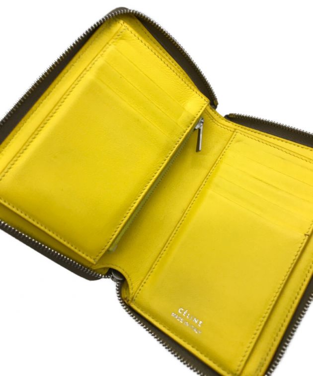 セリーヌ ミディアム ジップアラウンドウォレット グレージュ イエロー 中古・古着通販】CELINE (セリーヌ) ラウンドジップウォレット グレー