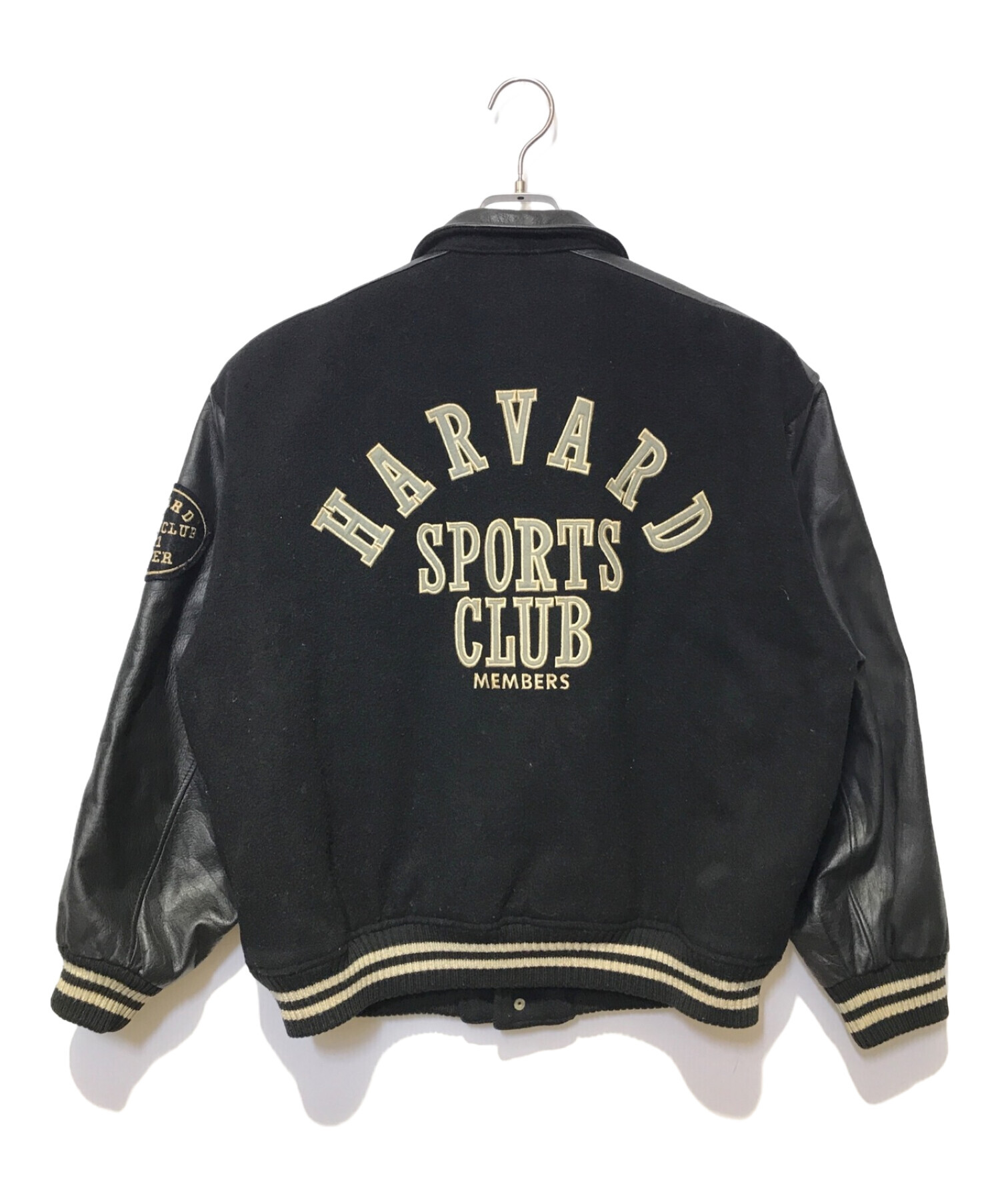 90s HARVARD UNIVERSITY スタジャン 袖レザー 牛革 黒色 90s HARVARD