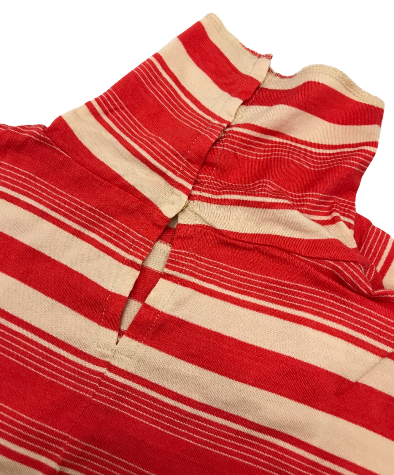 6 ROKU ロク コットンパネルボーダータートルネックプルオーバー レッド 赤