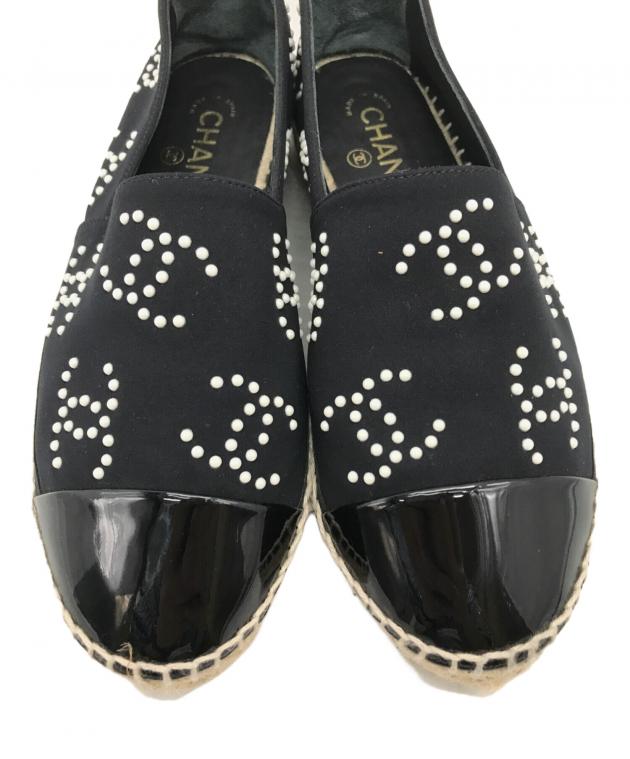 CHANEL★レザー切替 ココマーク バイカラー エスパドリーユ(38) 中古・古着通販】CHANEL (シャネル) ココマーク エスパドリーユ