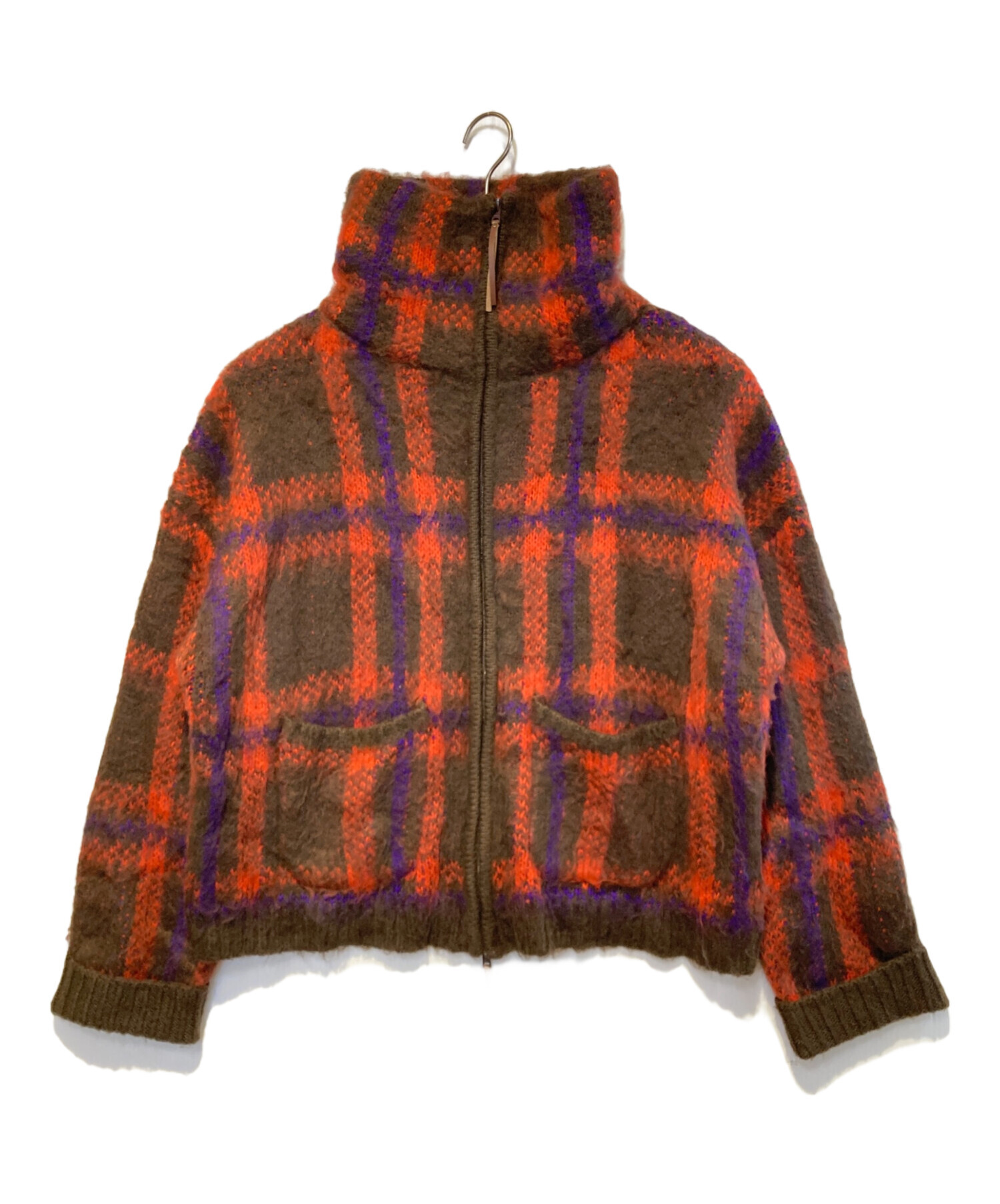 camphor wood】ニットジャケット brushed check drivers knit jacket