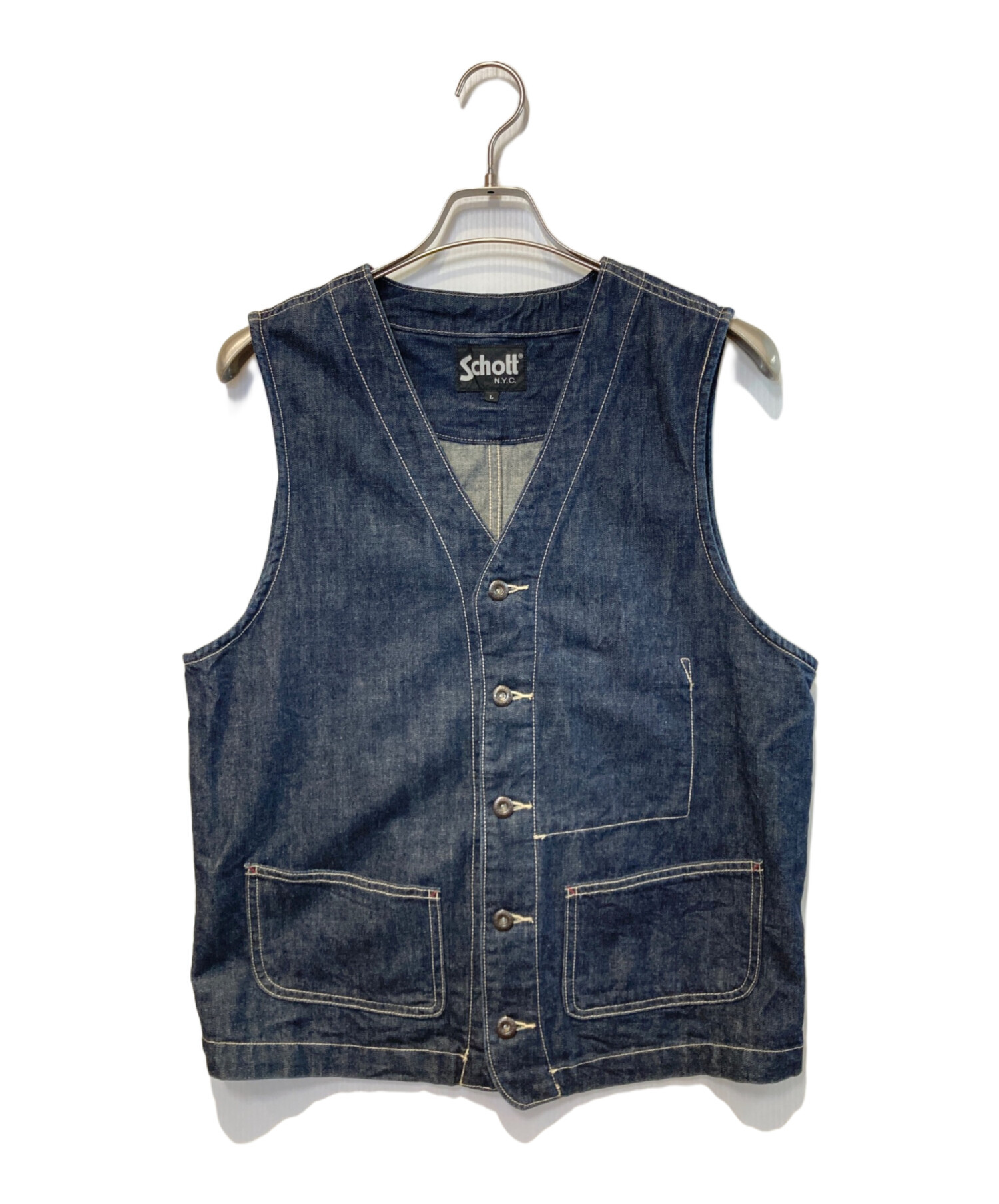 Schottショット インディゴ デニムベスト 中古・古着通販】Schott (ショット) オールドデニムワークベスト