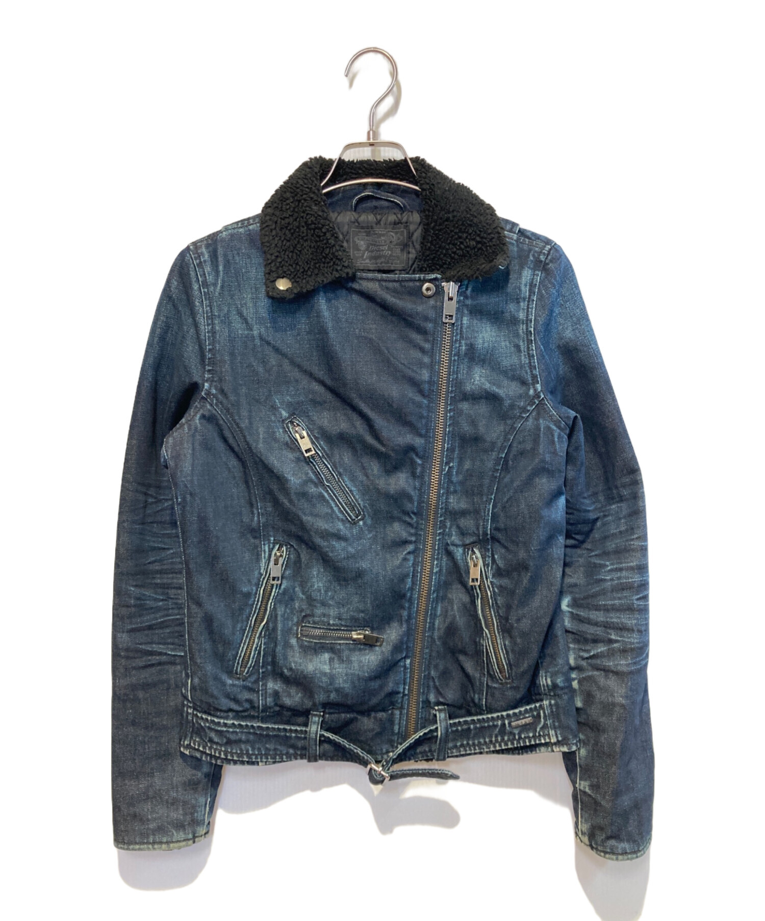 DIESEL ライダース デニムジャケット 中古・古着通販】DIESEL (ディーゼル) 裏ボアデニムライダース