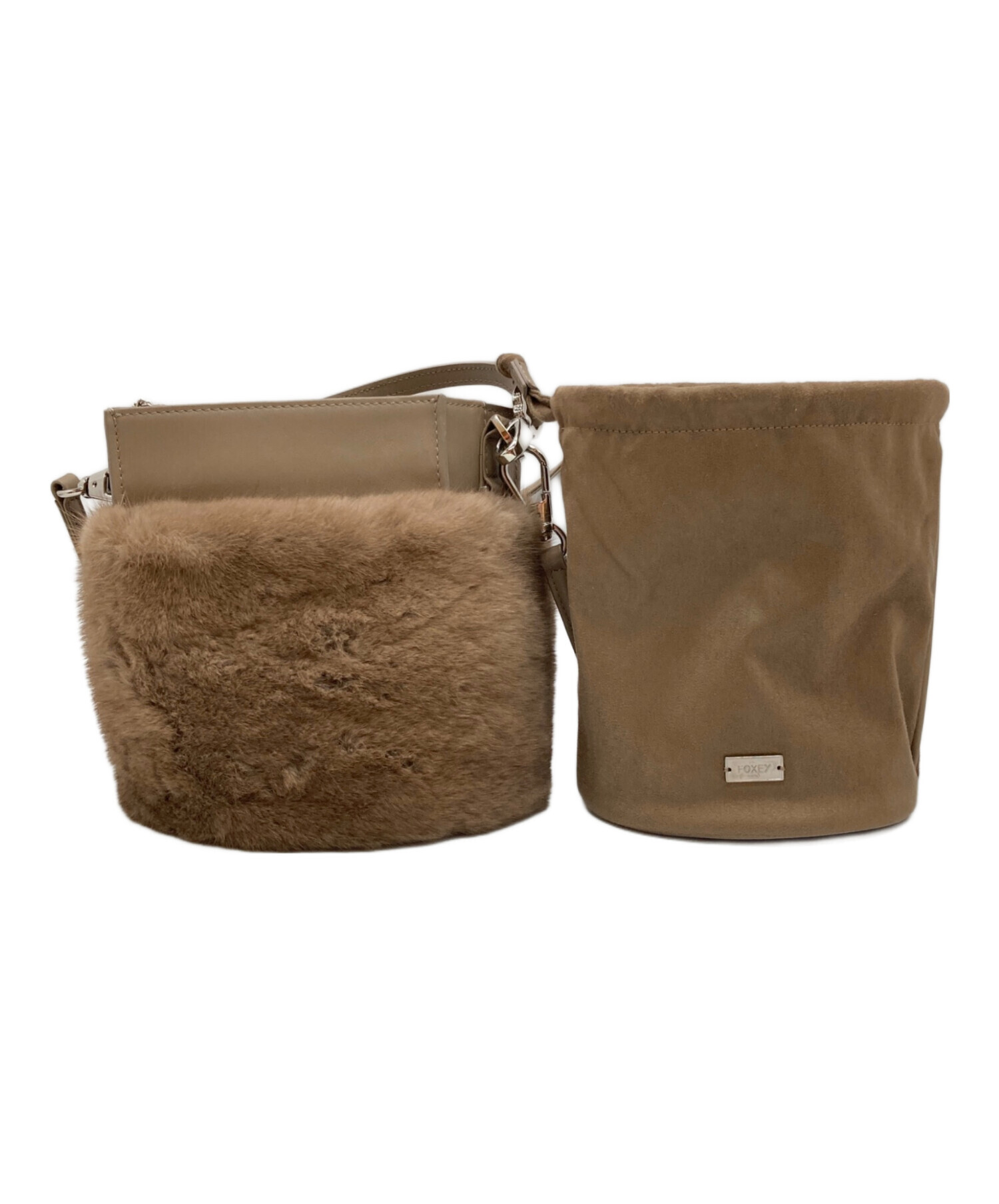 フォクシー FOXEY ハンドバッグ - レザー ブラウン×ベージュ かご