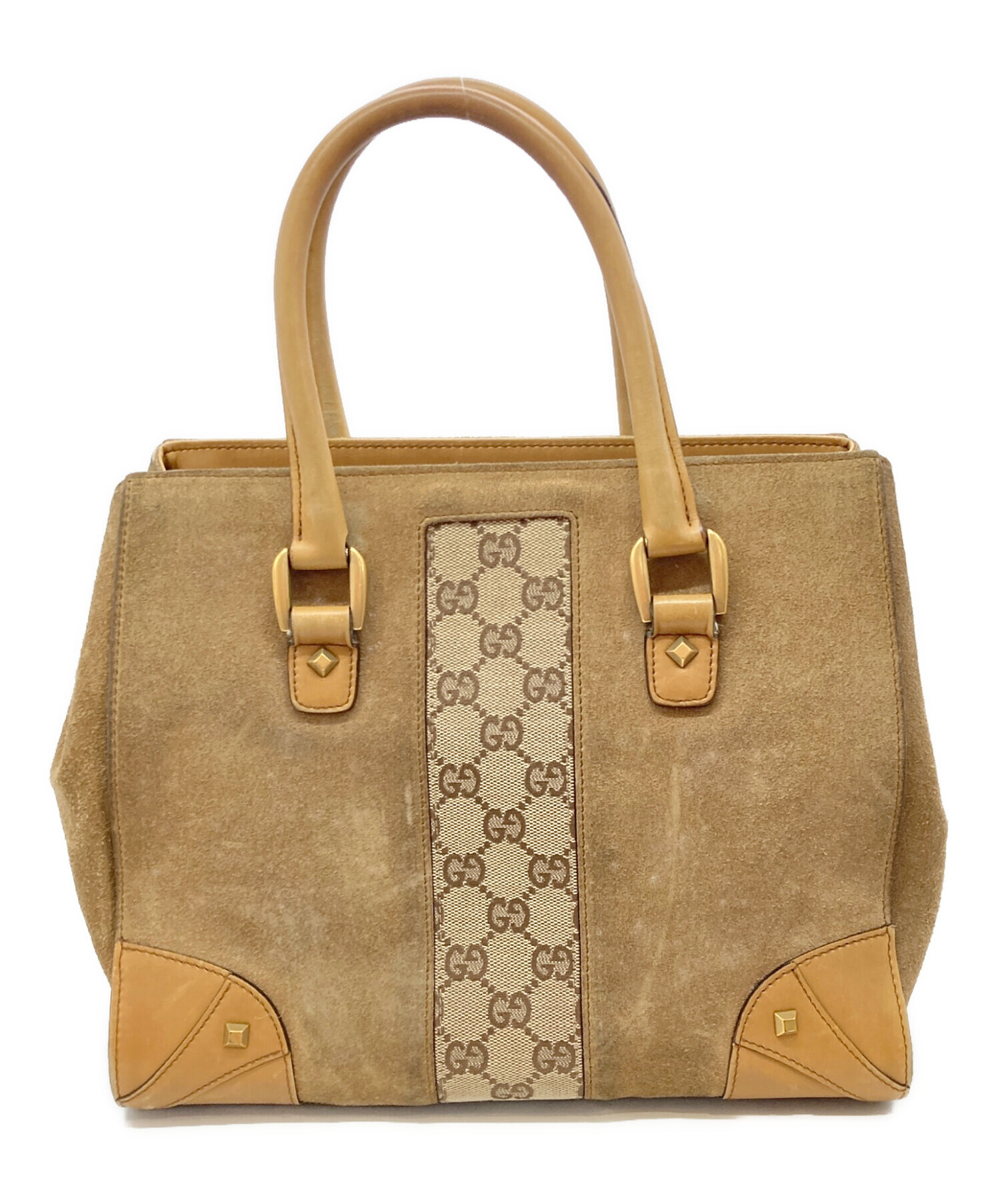 中古・古着通販】GUCCI (グッチ) GGスウェードコンビハンドバッグ 