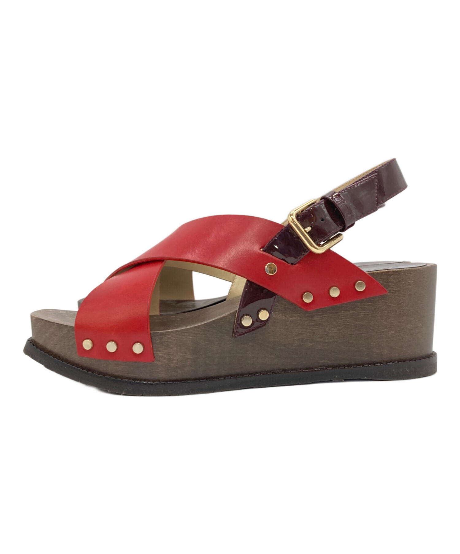 JIMMY CHOO スエード サンダル レッド 中古・古着通販】JIMMY CHOO (ジミーチュウ) ウッドソールサンダル