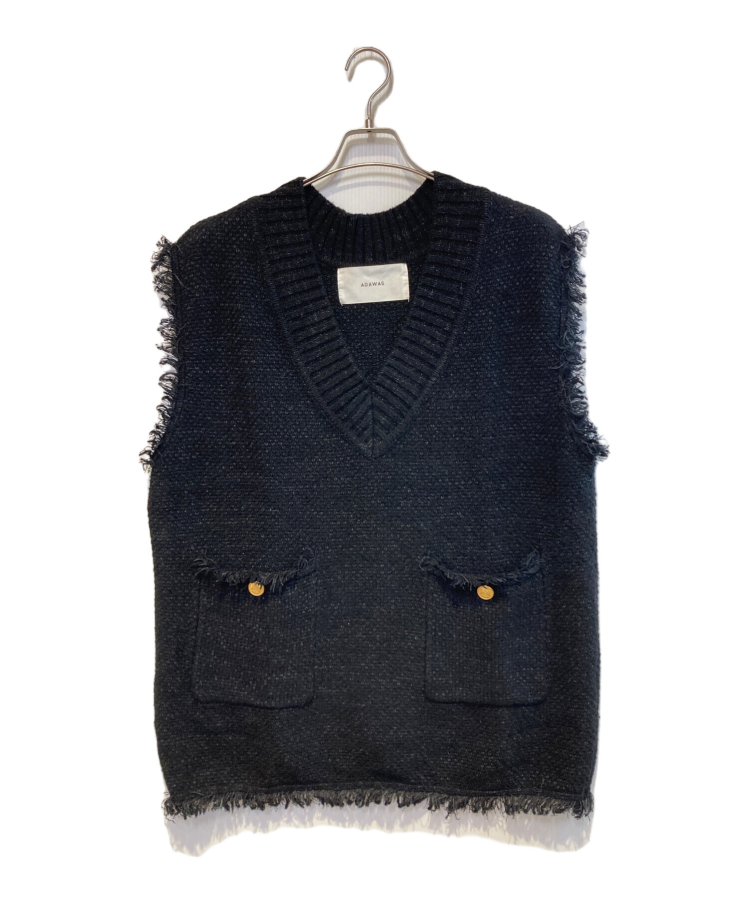 中古・古着通販】ADAWAS (アダワス) ツイードニットベスト ブラック