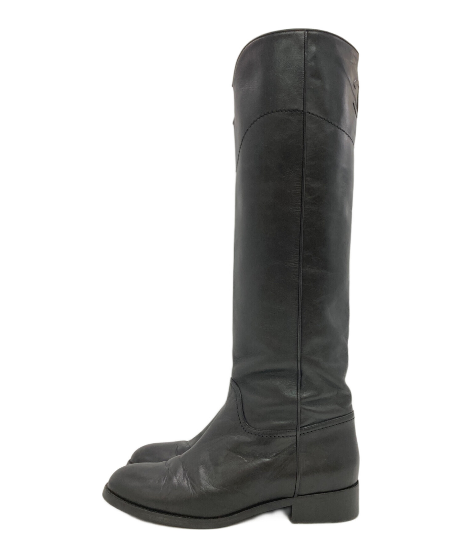 CHANEL ブラックレザー　ココマーク　ロングブーツ　シャネル　ボア CHANEL ロングブーツ HIGH BOOTS G35006 #35.5 22.5cm ココ