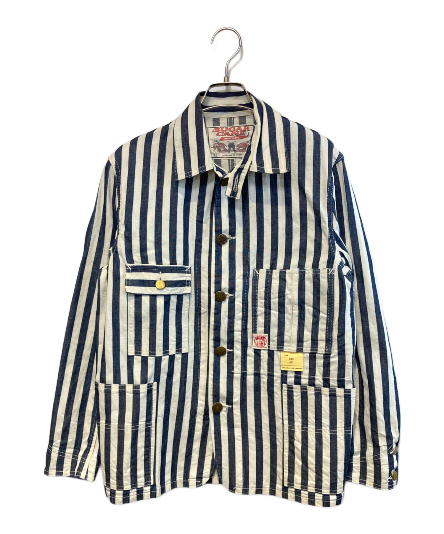 SUGAR CANE ストライプカバーオール 36 中古・古着通販】SUGAR CANE (シュガーケーン) インディゴ ストライプ