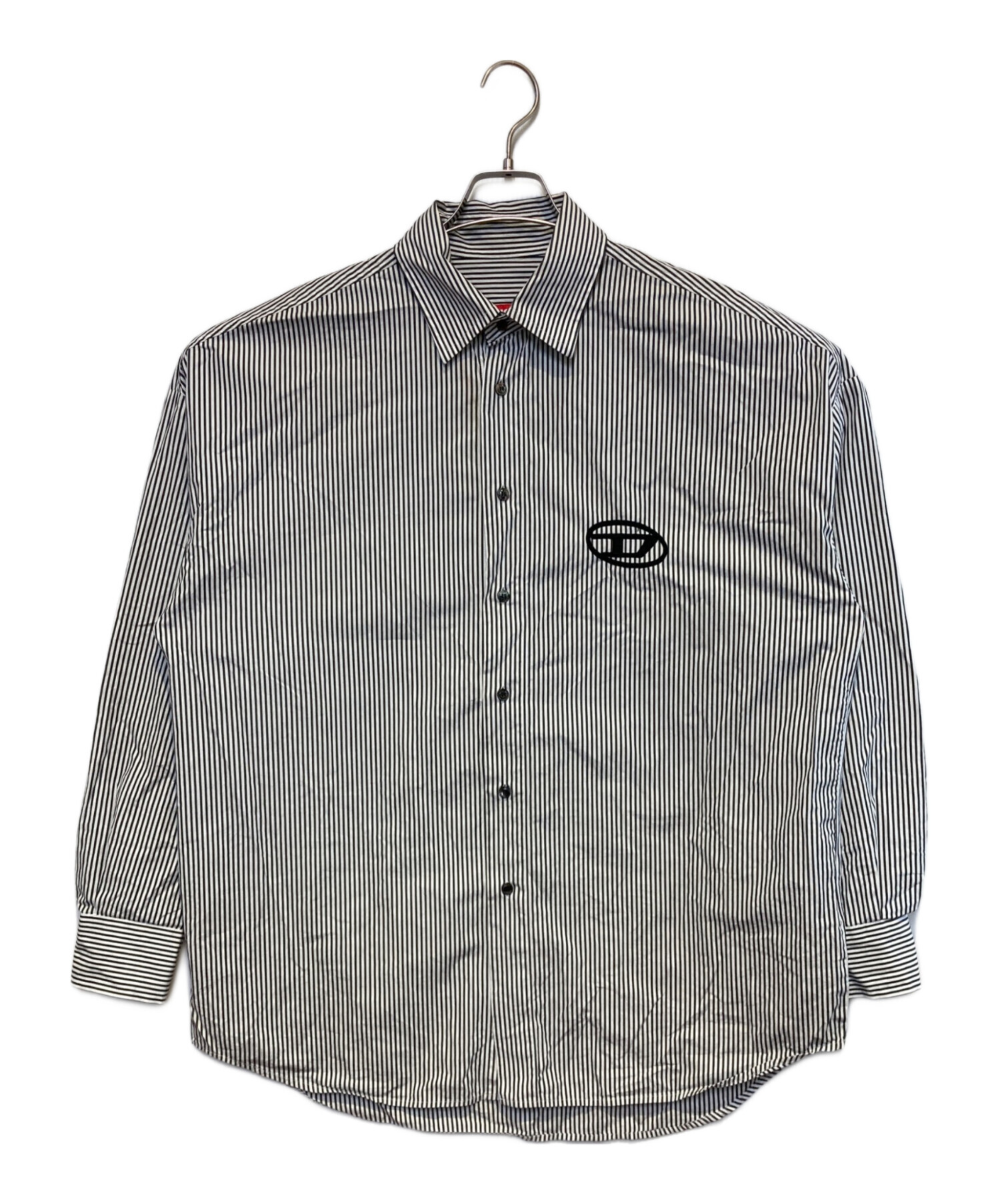 DIESEL ワンポイント Dロゴ刺繍 ストライプ柄 長袖 シャツ DIESEL 縦