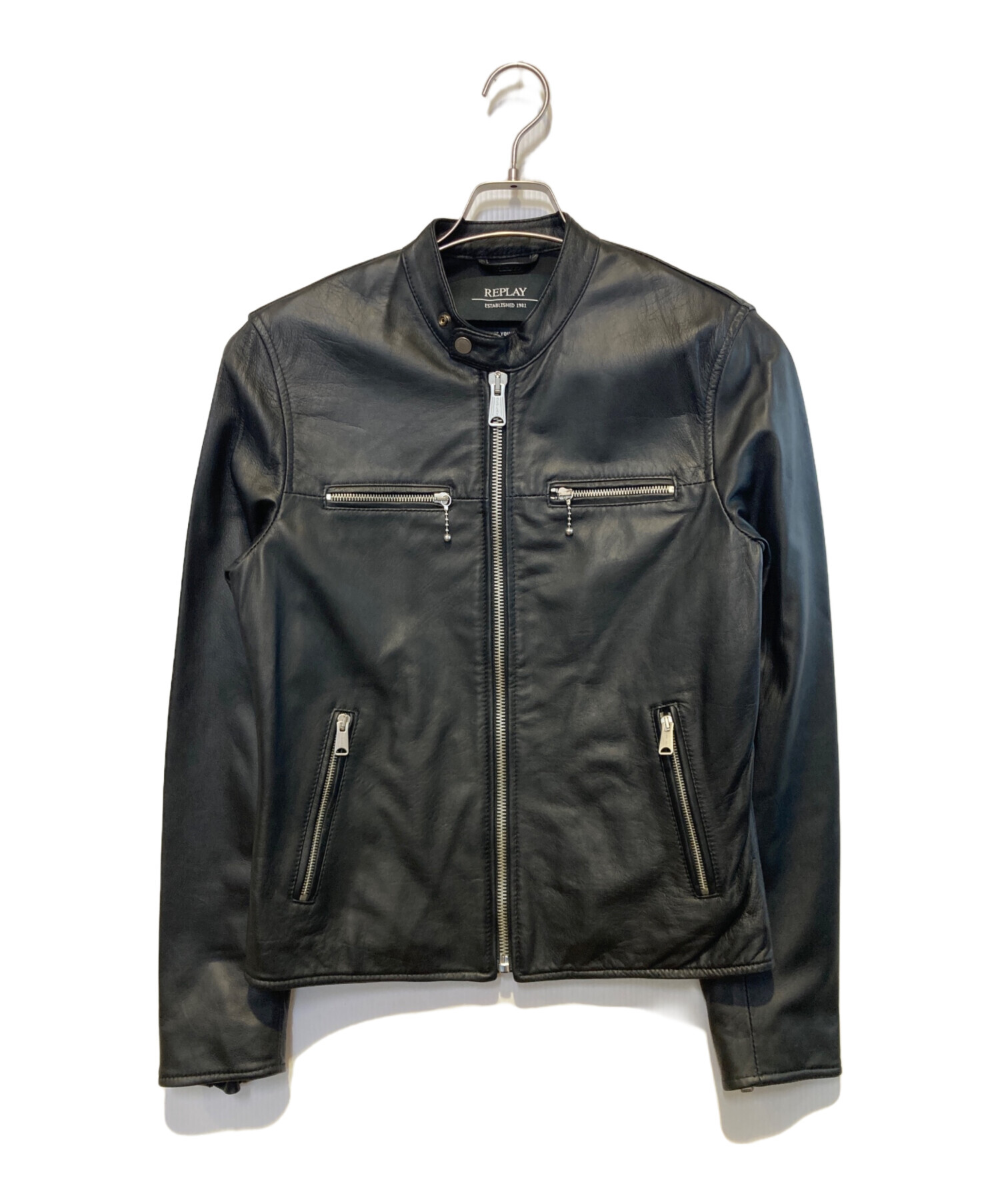 REPLAY レザージャケット シングルライダース 黒　お値下げ‼️ 中古・古着通販】REPLAY (リプレイ) シングルライダースジャケット