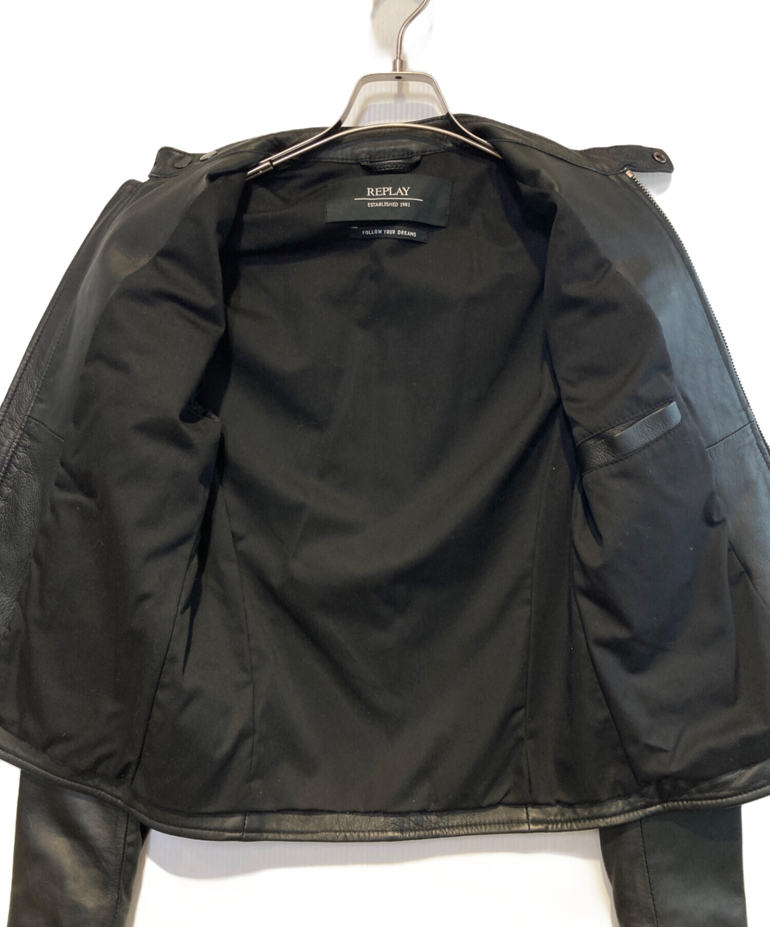 REPLAY レザージャケット シングルライダース 黒　お値下げ‼️ 中古・古着通販】REPLAY (リプレイ) シングルライダースジャケット