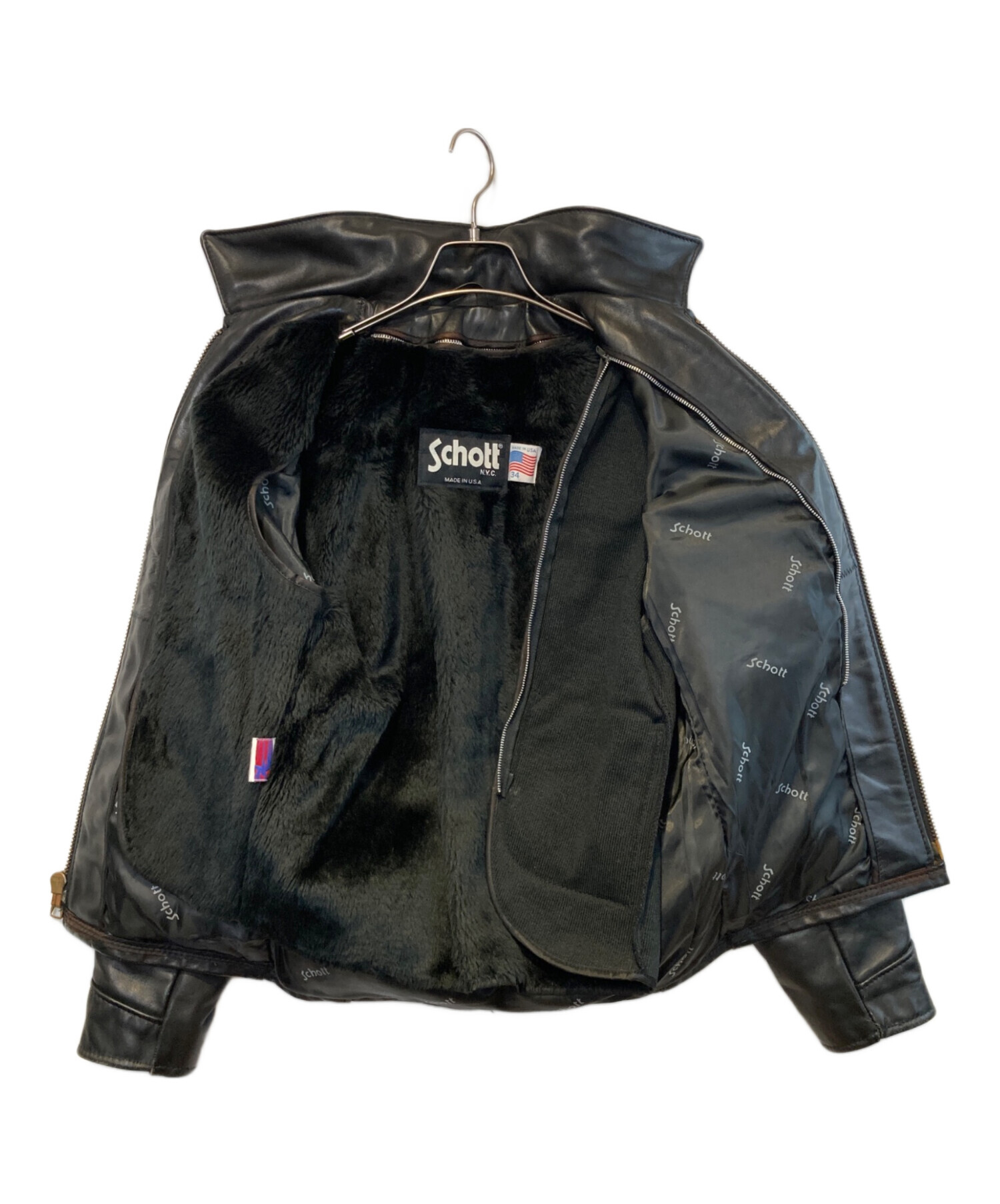 Schott ブラック レザー ジャケット 34 中古・古着通販】Schott (ショット) ダブルライダースジャケット