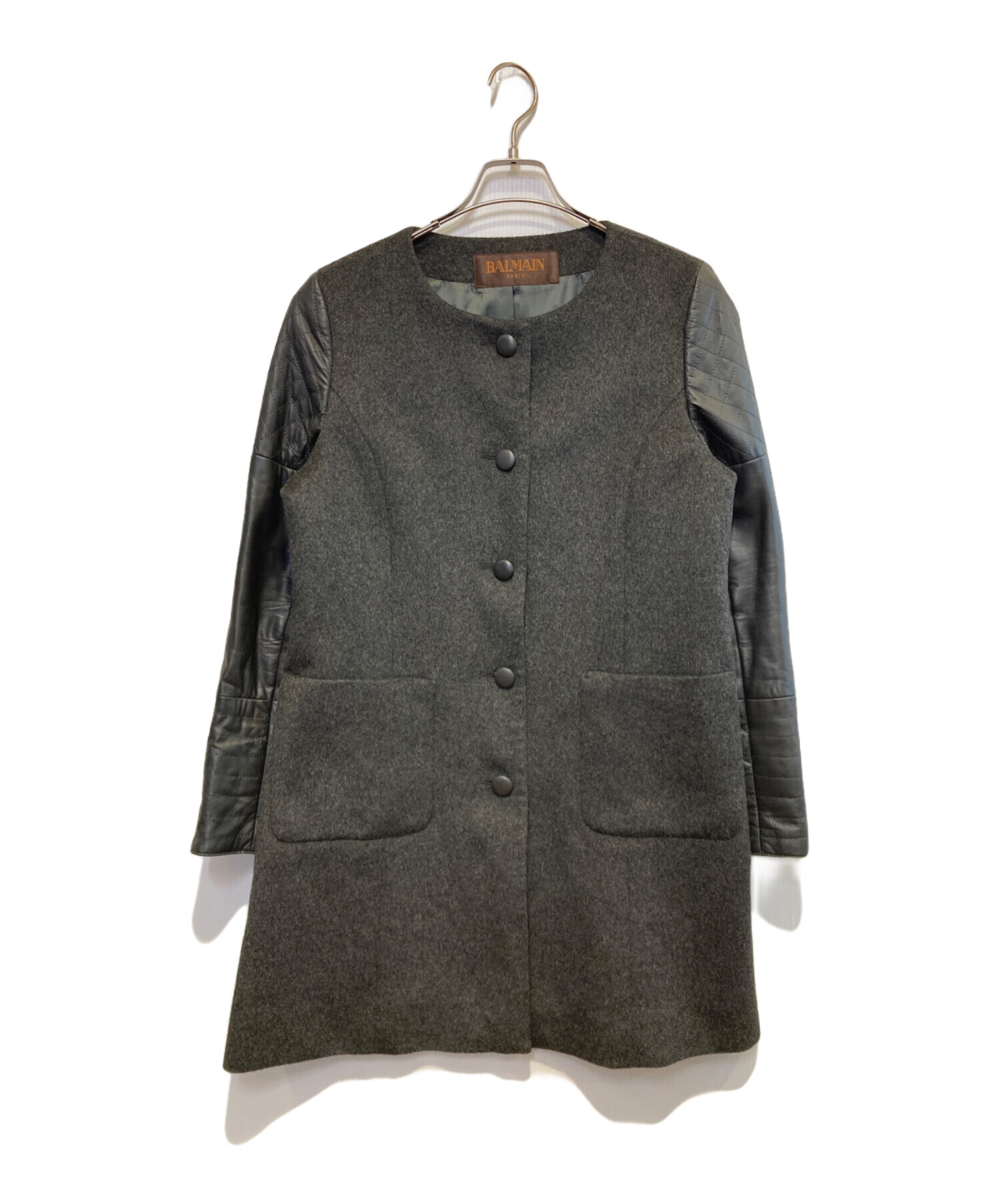 中古・古着通販】BALMAIN (バルマン) カシミアラムレザーコンビコート