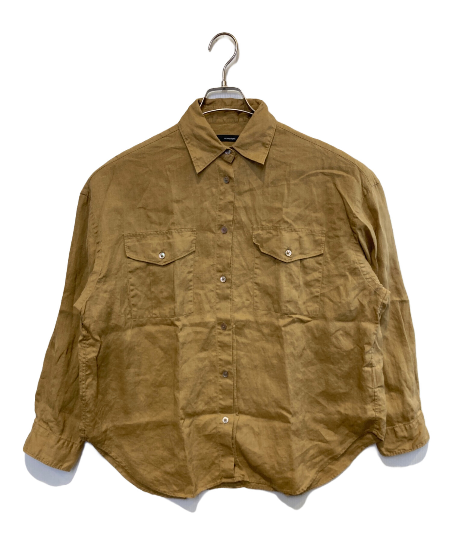 FRAMeWORK フレームワーク リネン100% シャツ カシュクール 洗える 中古・古着通販】FRAMeWORK (フレームワーク) LINEN WORKシャツ