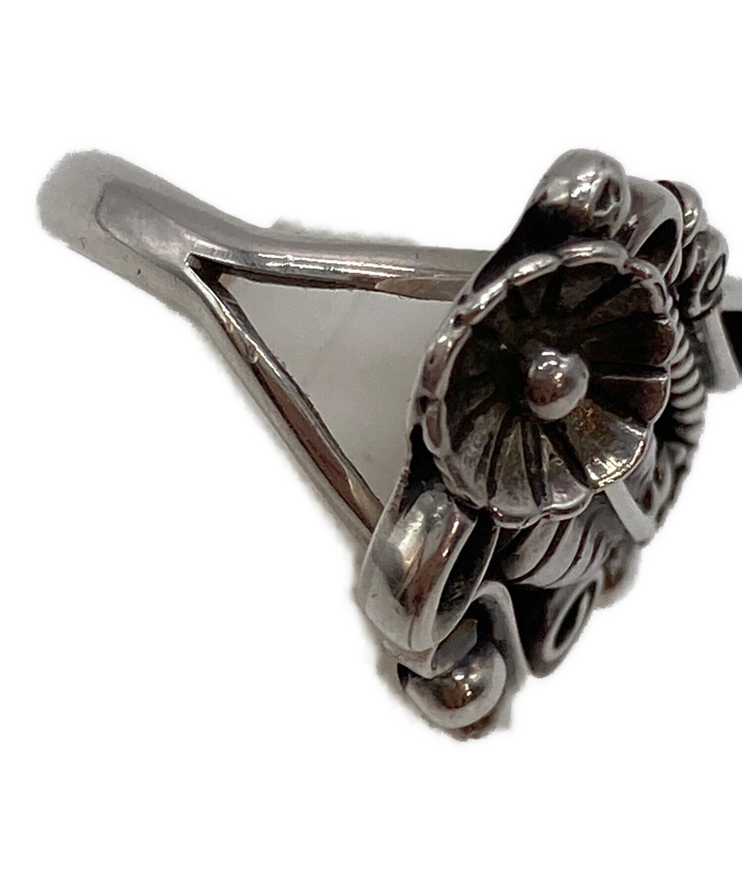 NAVAJO ナバホ H刻印 カラーストーンシルバーリング 黒 ブラック 中古・古着通販】Navajo (ナバホ) リーフモチーフリング シルバー