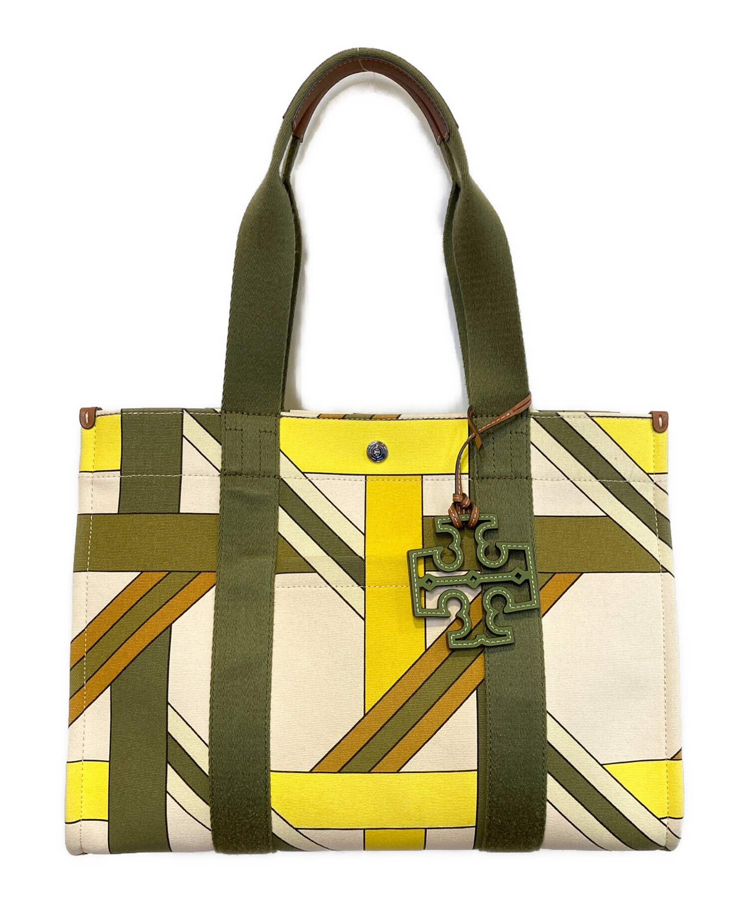 新品同様 TORY BURCH トリーバーチ Tモノグラム パフィーパテントウォレット イエローグリーン レディース 古着 中古 USED 中古・古着通販】TORY BURCH (トリーバーチ) プリントキャンバストート