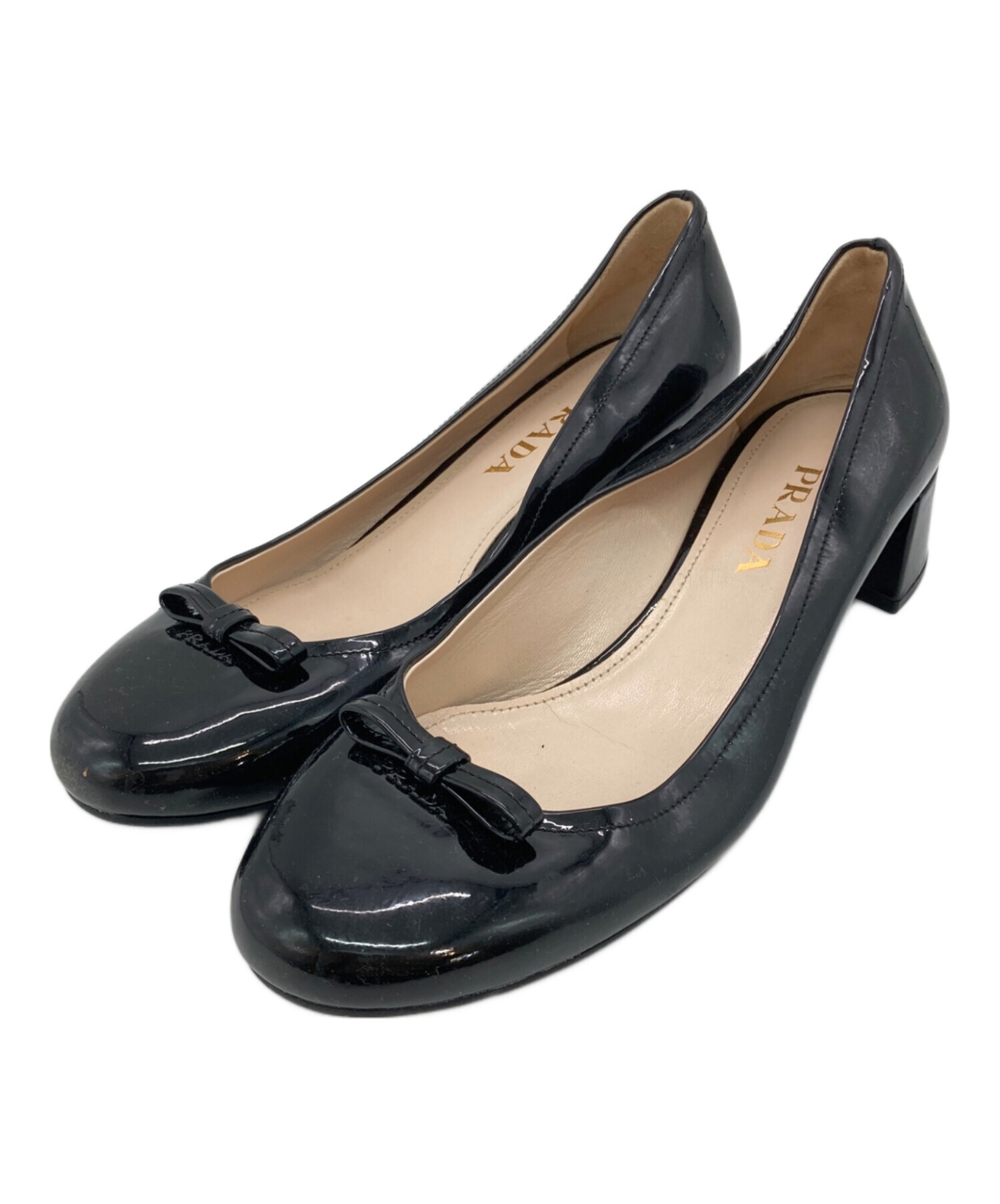 PRADA ブラック ヒールパンプス リボン 38プラダ 黒 中古・古着通販】PRADA (プラダ) リボンパンプス ブラック サイズ:38