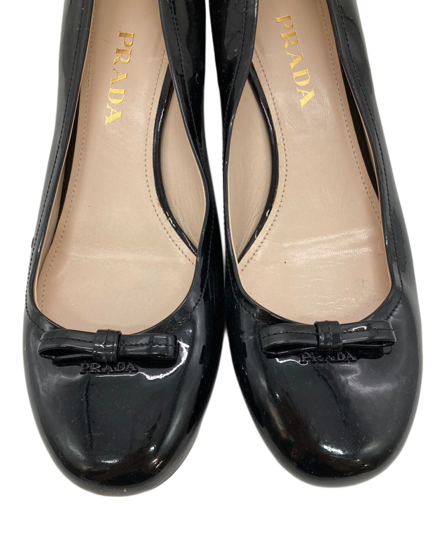PRADA ブラック ヒールパンプス リボン 38プラダ 黒 中古・古着通販】PRADA (プラダ) リボンパンプス ブラック サイズ:38