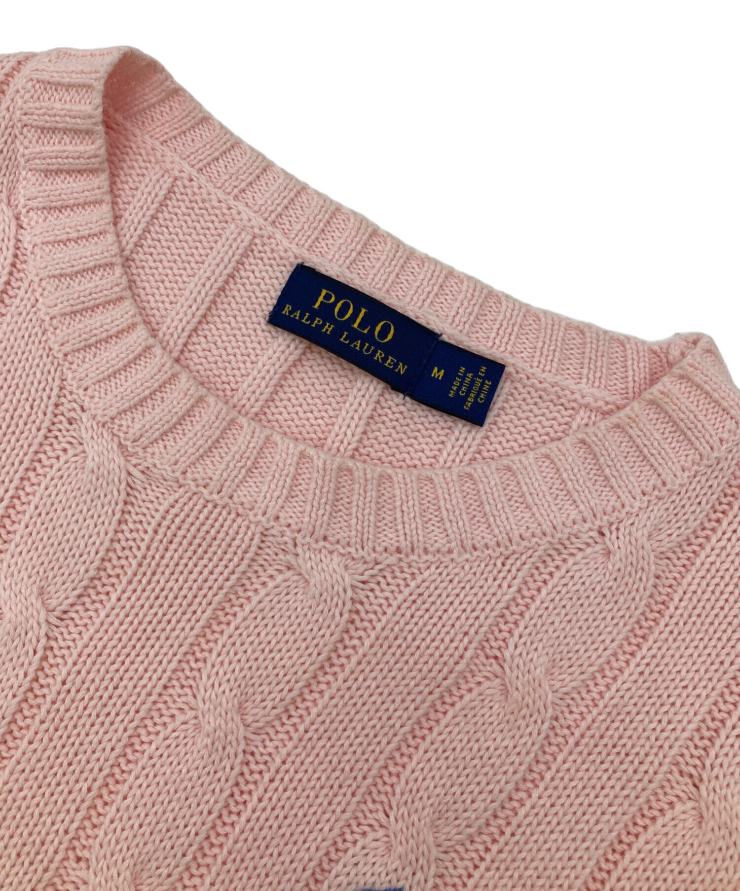 ラルフローレン♡コットンケーブルセーター　ホースロゴ　刺繍あり　Mサイズ　ピンク 中古・古着通販】POLO RALPH LAUREN (ポロ・ラルフローレン) コットン