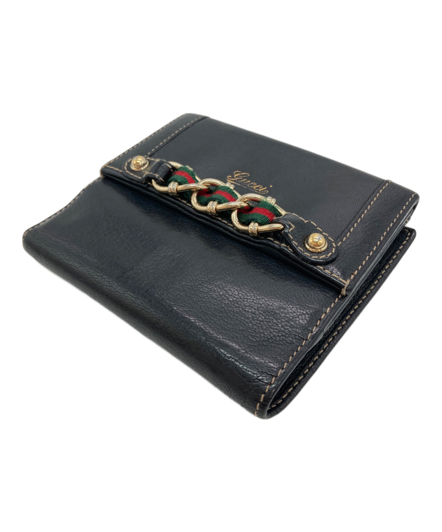 グッチ GUCCI ヴィンテージロゴ プリント ウォレット 二つ折り財布 中古・古着通販】GUCCI (グッチ) 2つ折り財布 ブラック｜ブランド