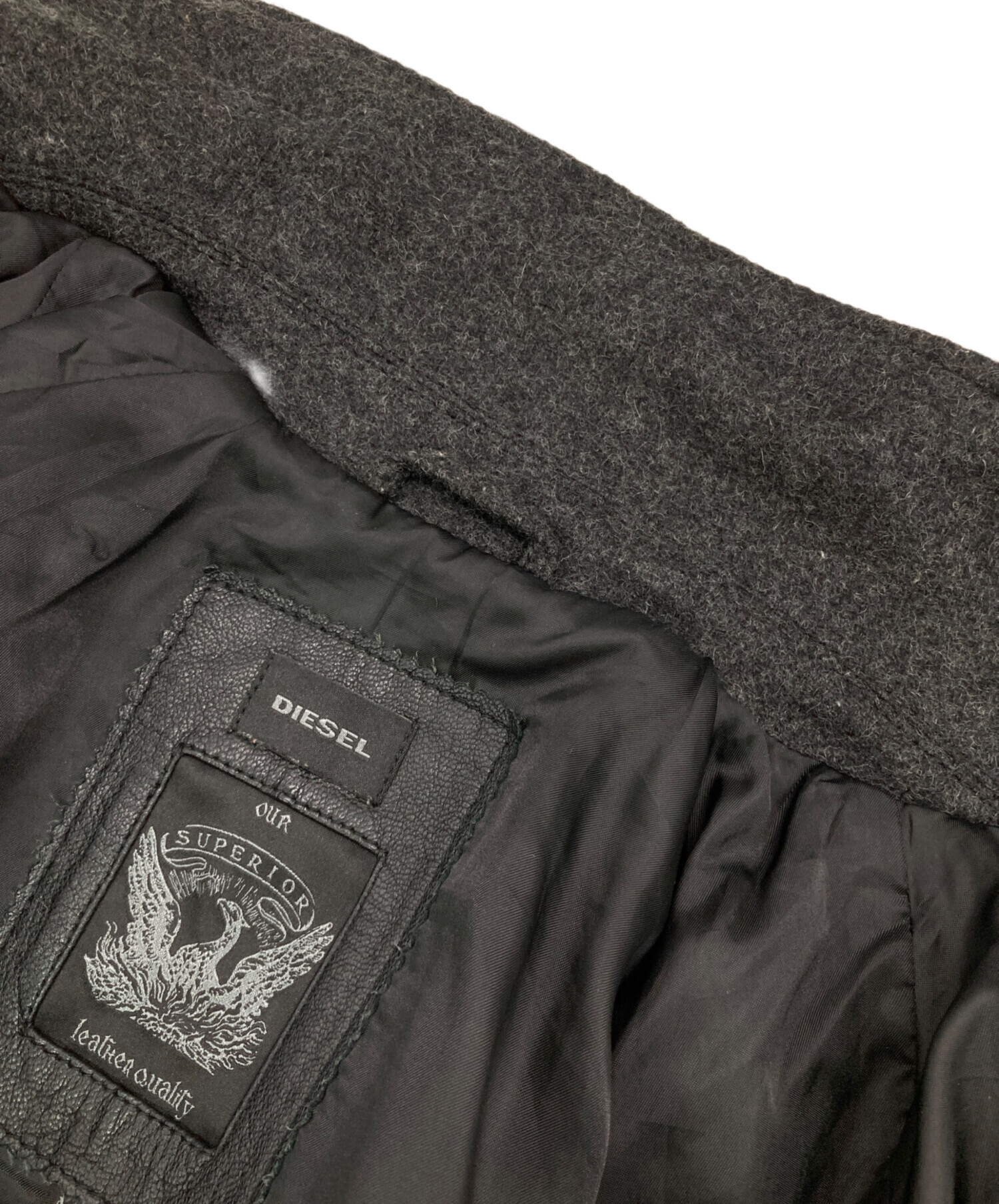 中古・古着通販】DIESEL (ディーゼル) レザー切替ジャケット ブラック