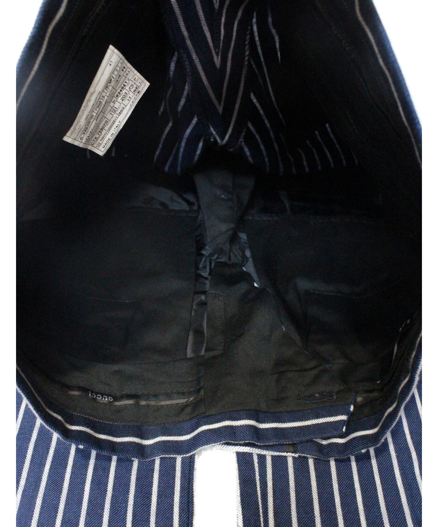 中古・古着通販】GUCCI (グッチ) ストライプリネン混パンツ ネイビー