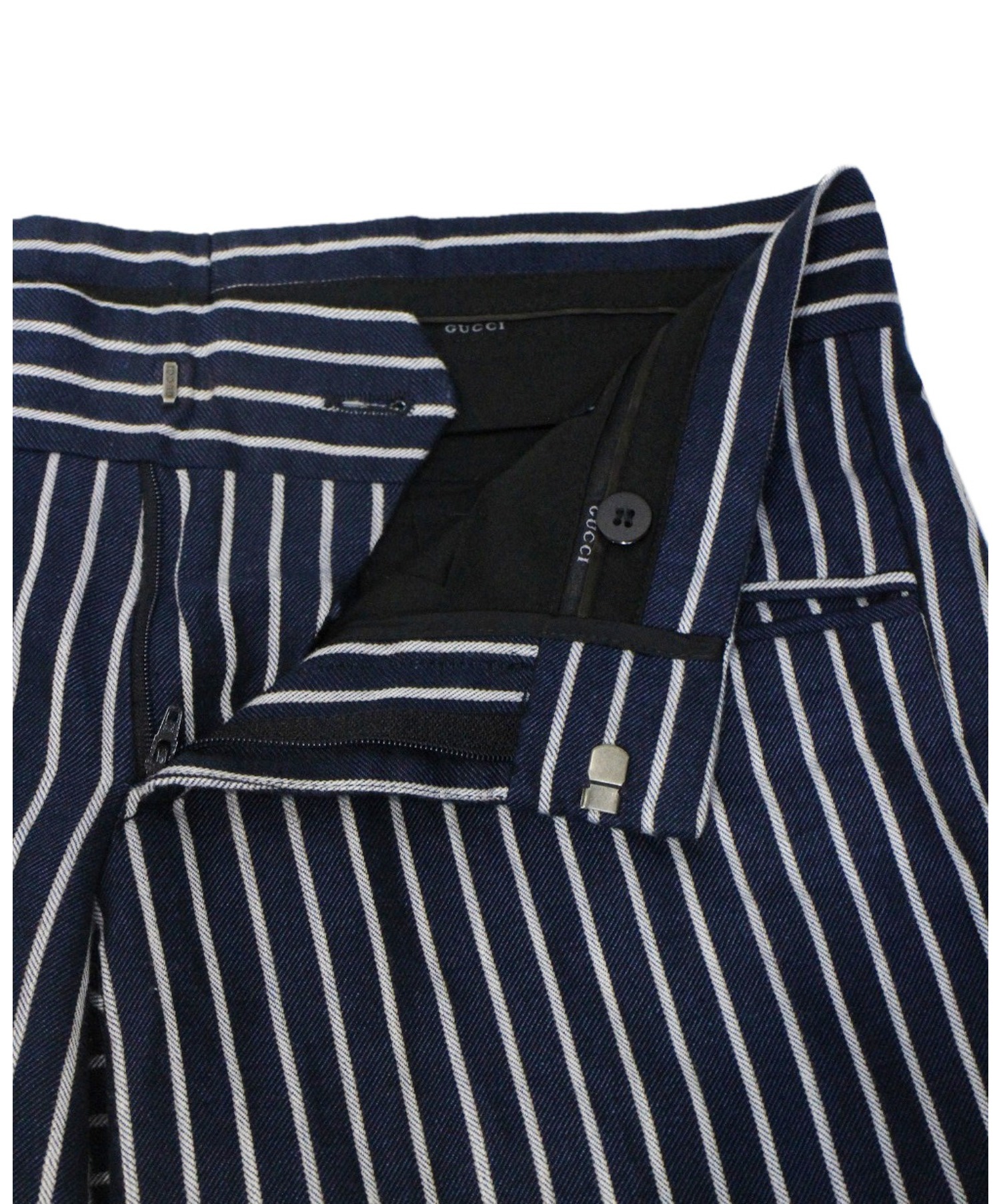 中古・古着通販】GUCCI (グッチ) ストライプリネン混パンツ ネイビー