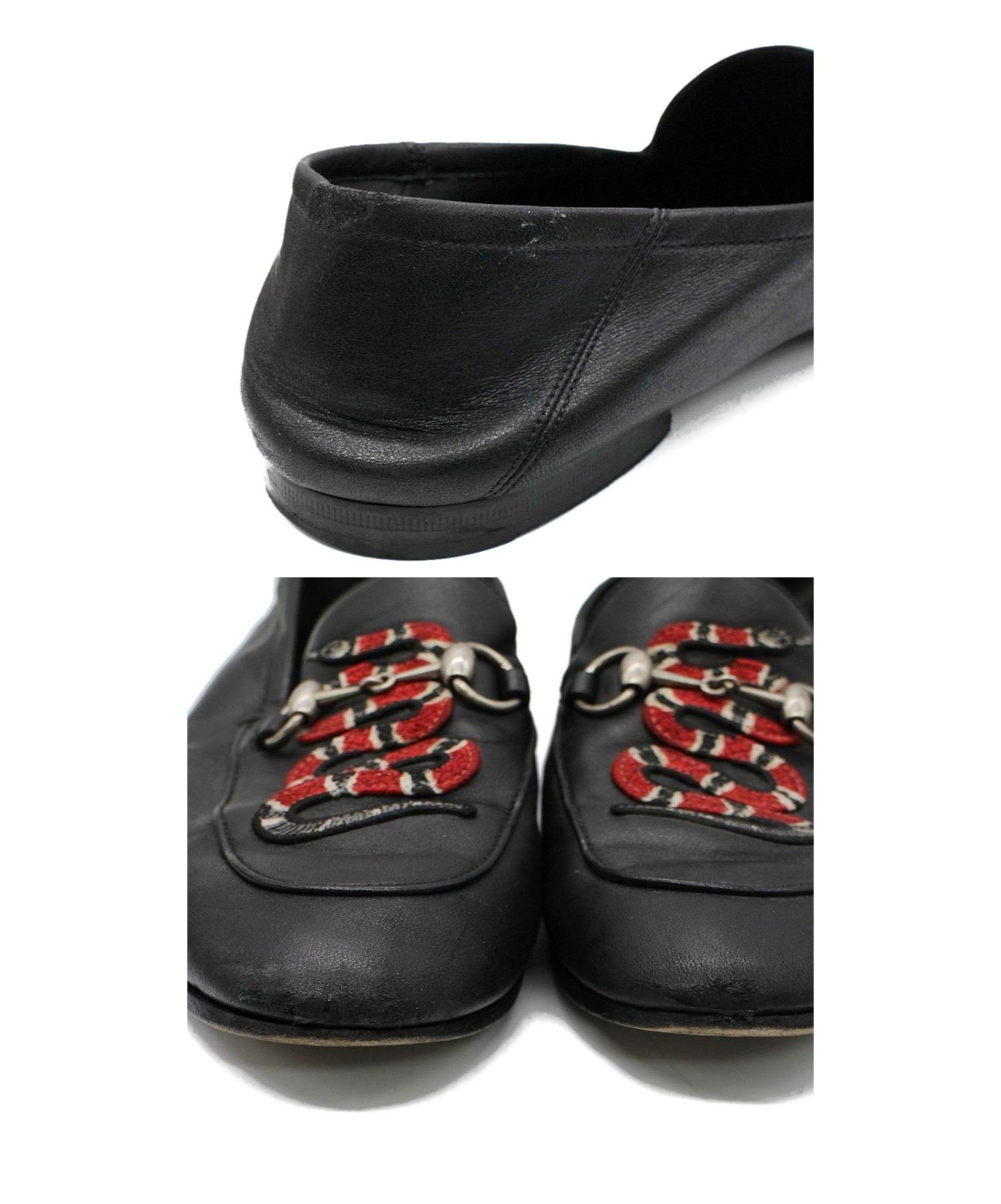 中古・古着通販】GUCCI (グッチ) スネーク付レザーローファー ブラック 