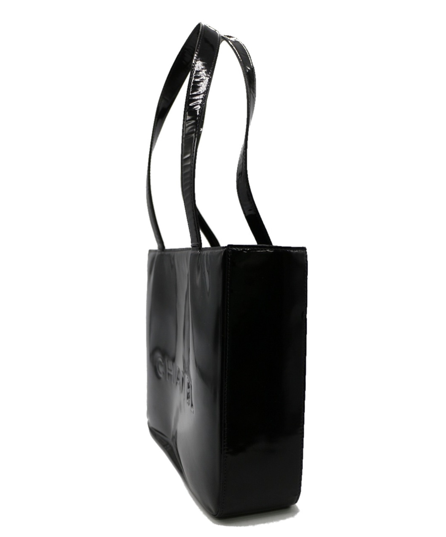 中古・古着通販】CHANEL (シャネル) エナメルハンドバッグ ブラック