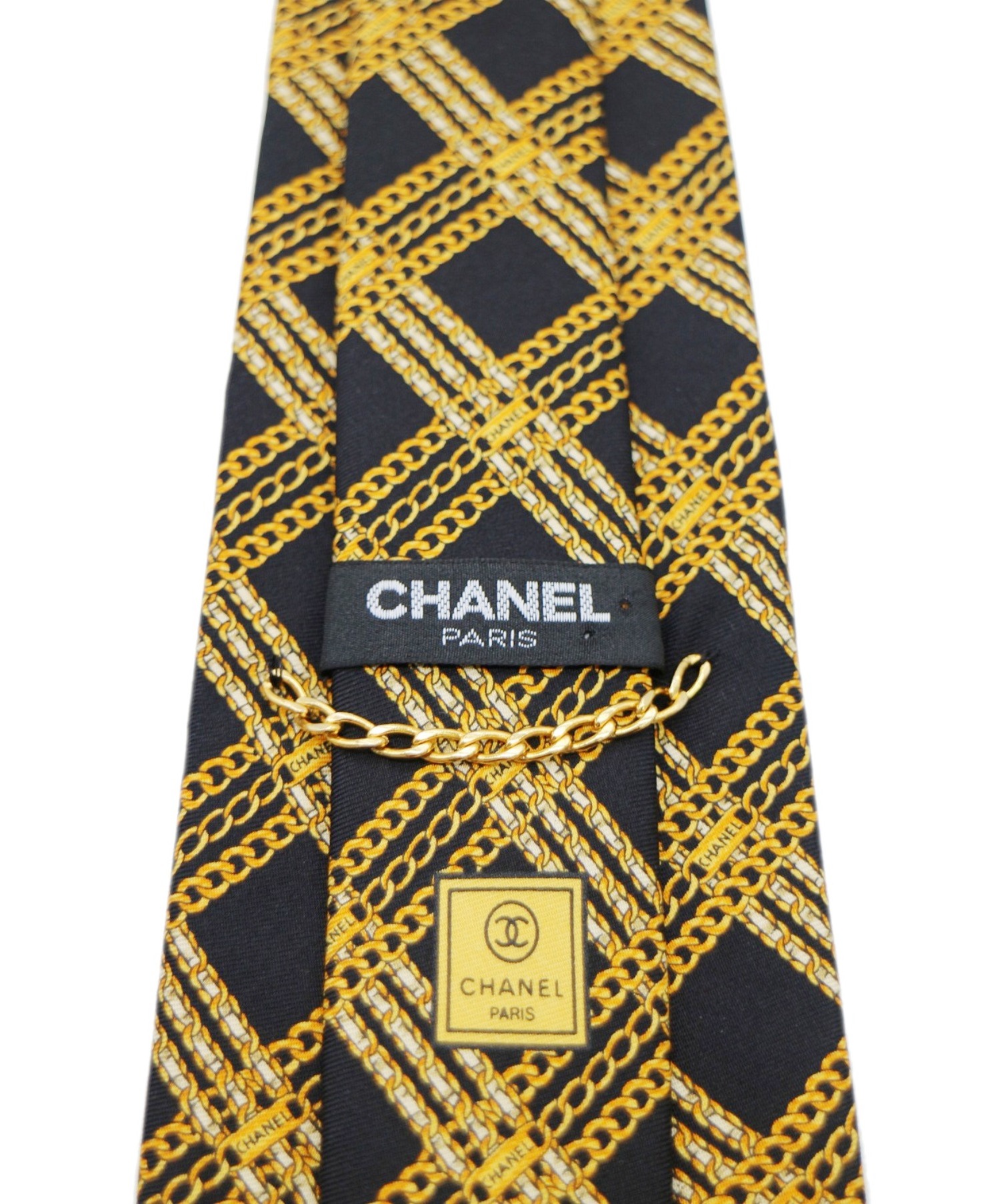 【新品未使用】CHANEL シャネル ネクタイ チェック柄 イエロー 中古・古着通販】CHANEL (シャネル) ネクタイ ブラック×ゴールド