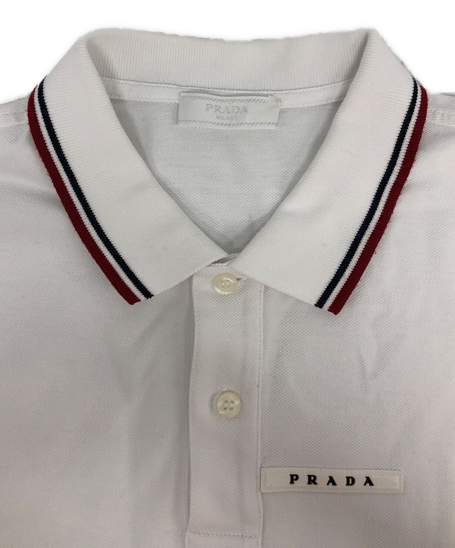 PRADA プラダ　ポロシャツホワイト 中古・古着通販】PRADA (プラダ) ラバーロゴポロシャツ ホワイト