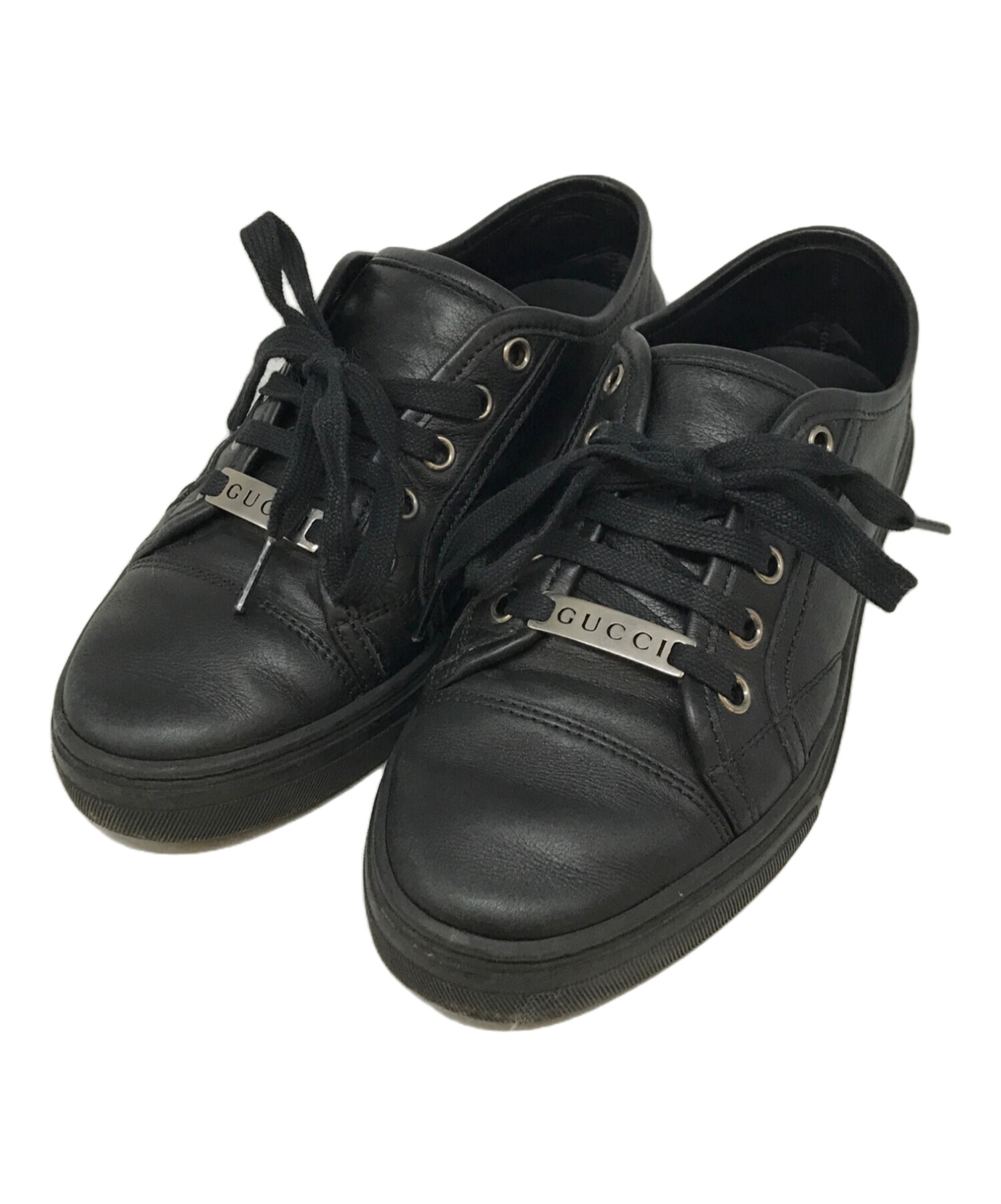 中古・古着通販】GUCCI (グッチ) レザースニーカー ブラック 中古・古着通販】GUCCI (グッチ) レザースニーカー ブラック