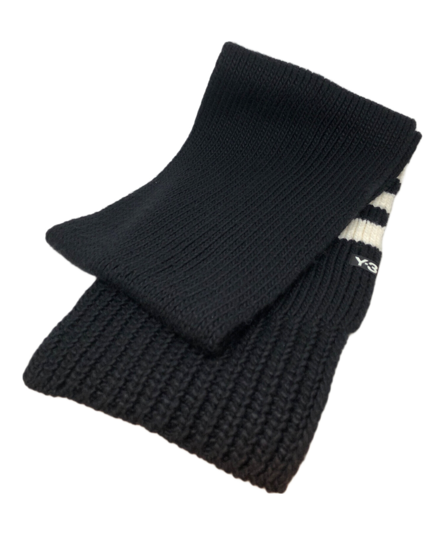 Y-3 イエロー ストライプ ニットマフラー