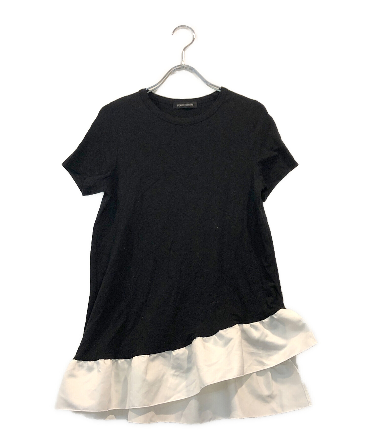 【美品】　YOKO　CHAN　ペプラム　半袖カットソー　黒　白　38　M相当 中古・古着通販】YOKO CHAN (ヨーコチャン) アシンメトリーペプラム