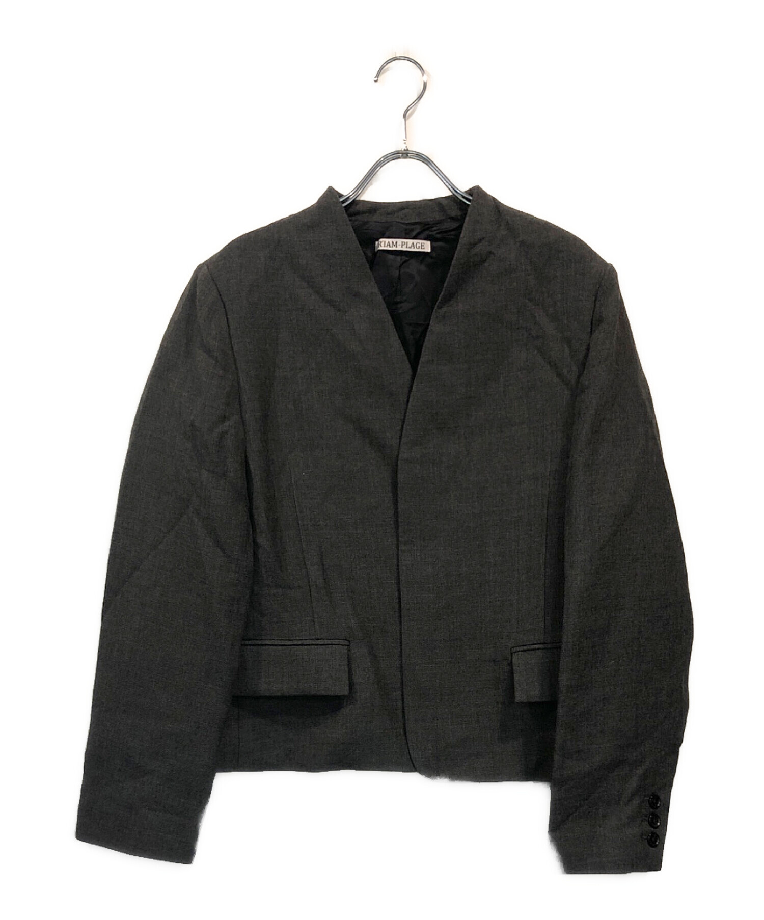 Plage 【R’IAM】ノーカラー ショートジャケット　フリーサイズ　グレー 中古・古着通販】R'IAM (リアム) Plage (プラージュ) ノーカラー