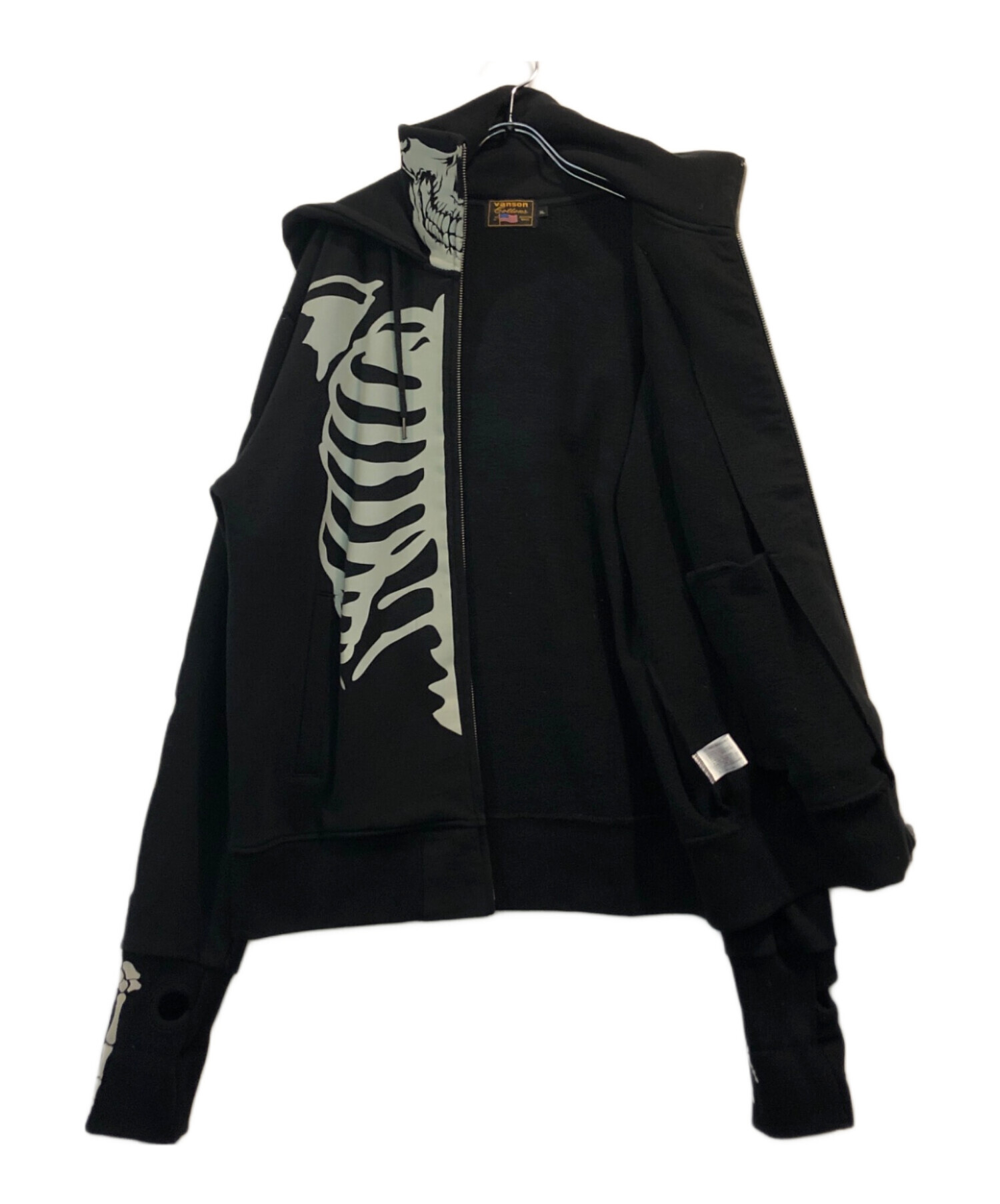 中古・古着通販】VANSON (バンソン) ボーンジップパーカー ブラック 