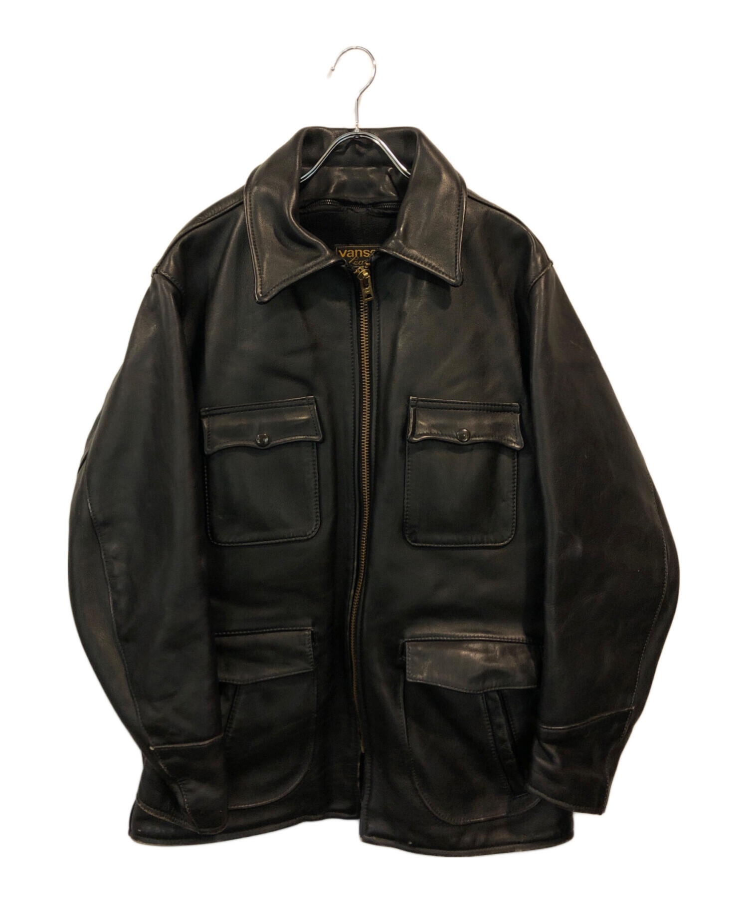 vanson カーコートレザージャケット サイズ42 黒 中古・古着通販】VANSON (バンソン) レザーカーコート ブラック サイズ